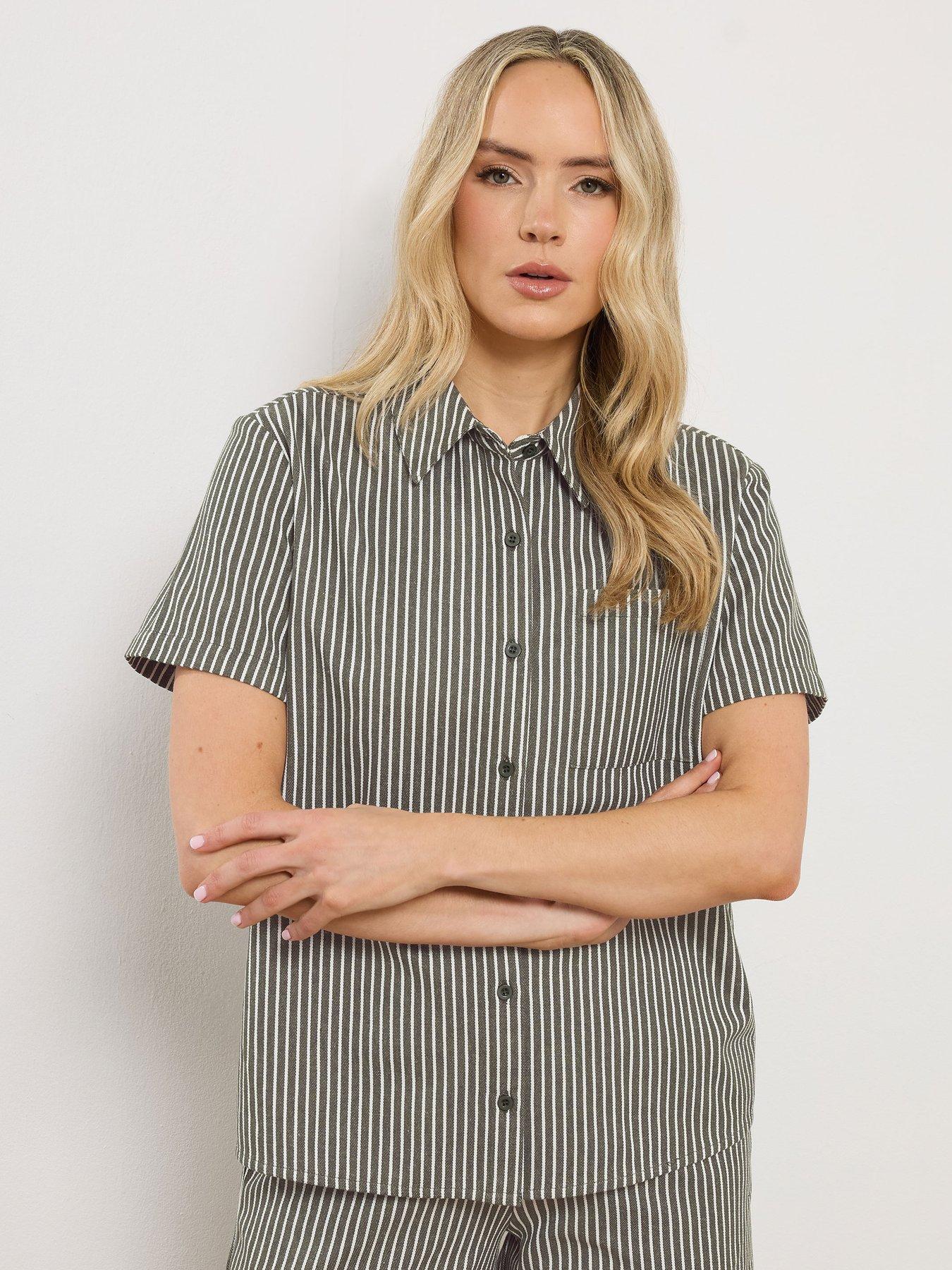  image of long-tall-sally-stripe-button-shirt-green