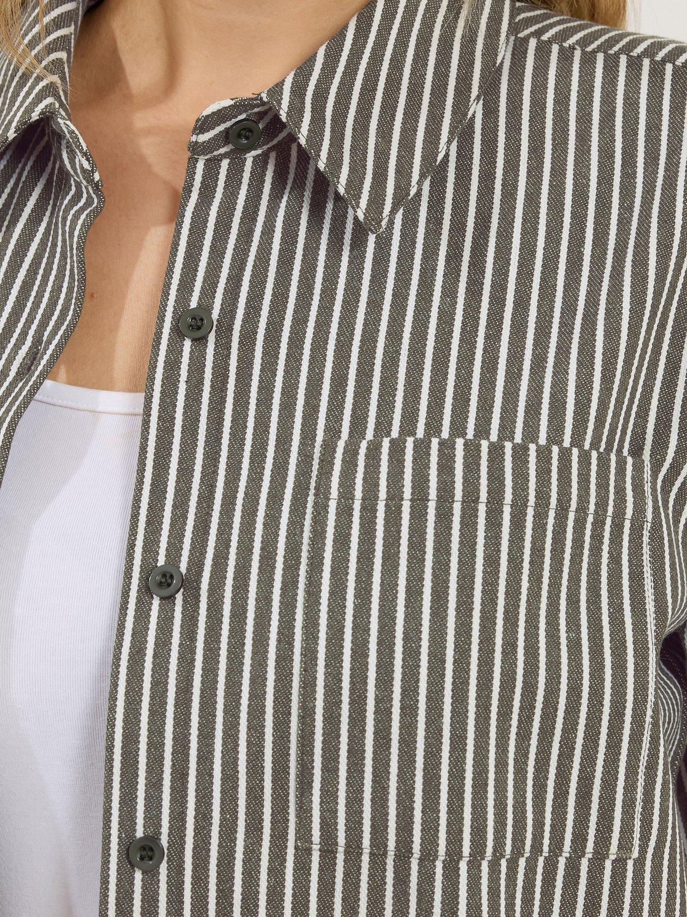  image of long-tall-sally-stripe-button-shirt-green