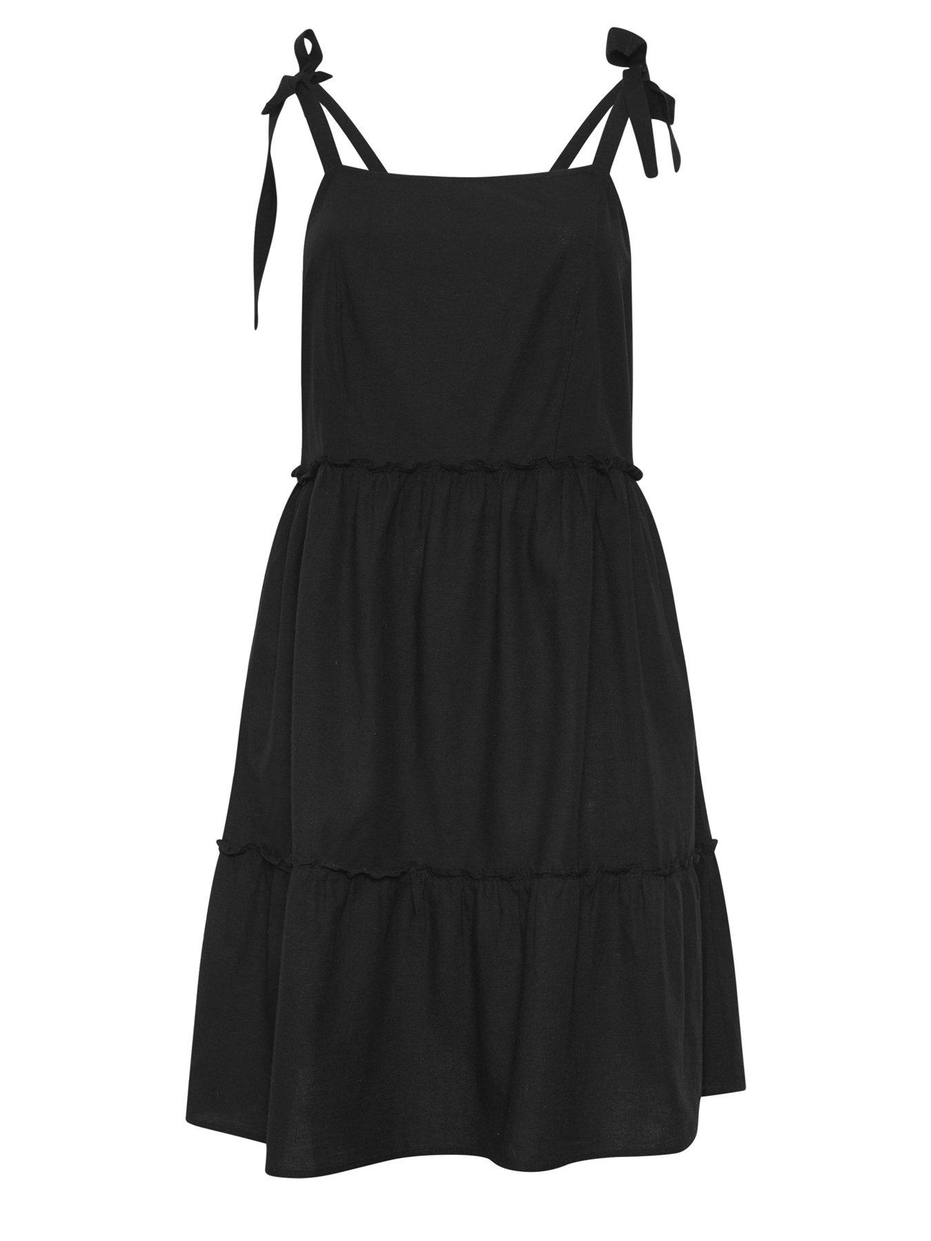 Yours Curve Linen Tiered Smock Dress - Black | Littlewoods