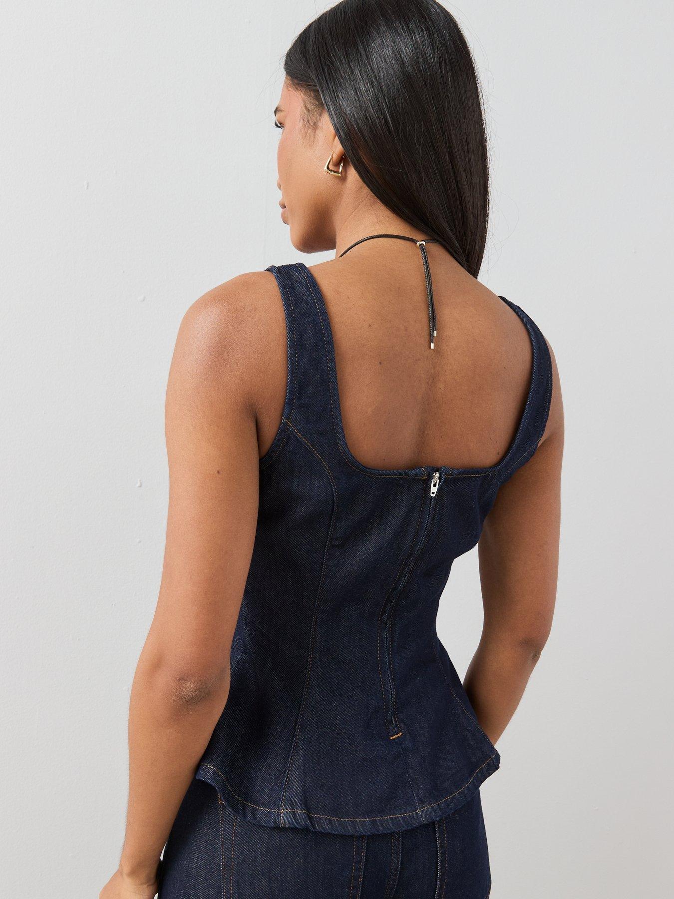 Image 2 of 7 of The Very Collection Structured Denim Co-Ord Top - Dark Wash