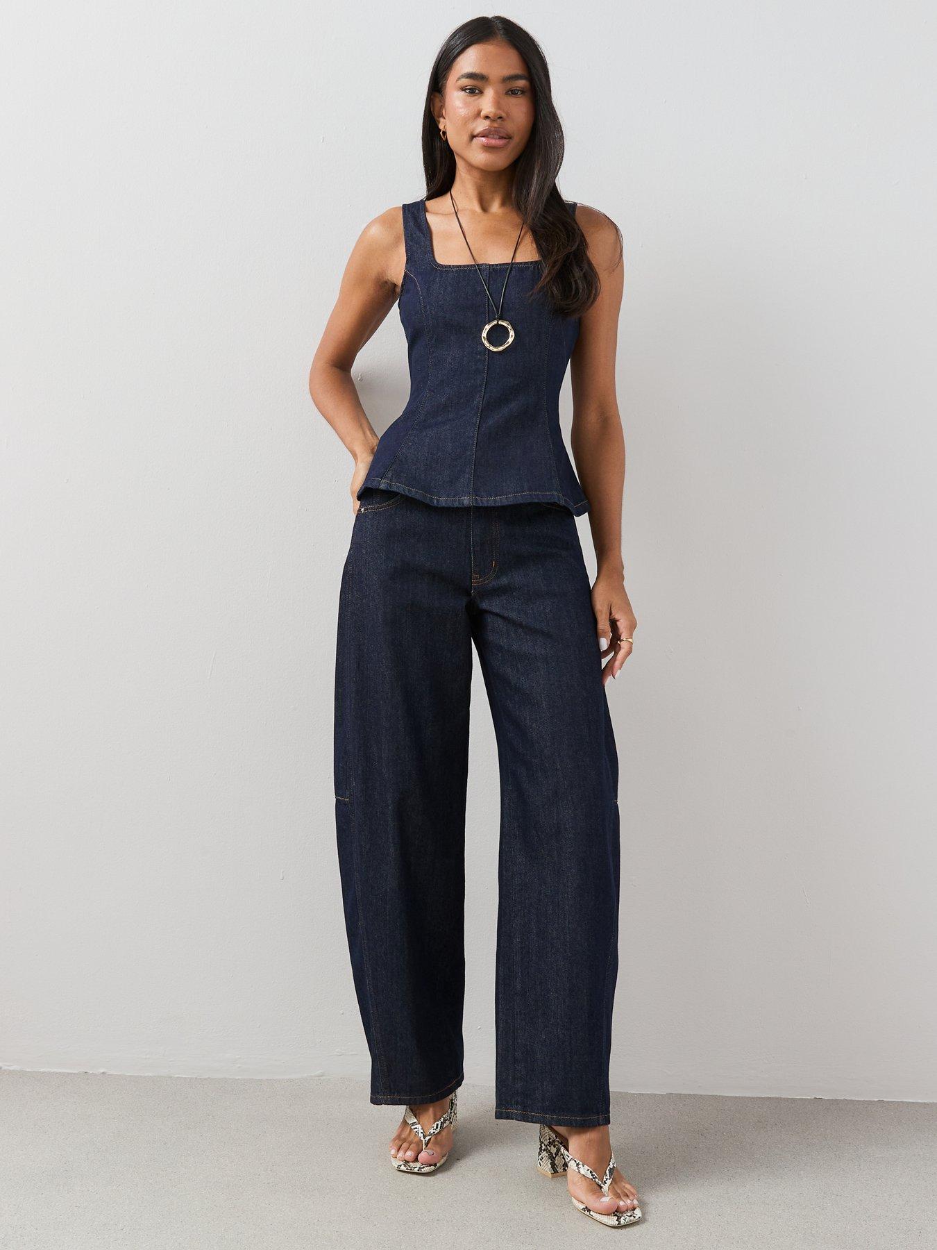 Image 3 of 7 of The Very Collection Structured Denim Co-Ord Top - Dark Wash