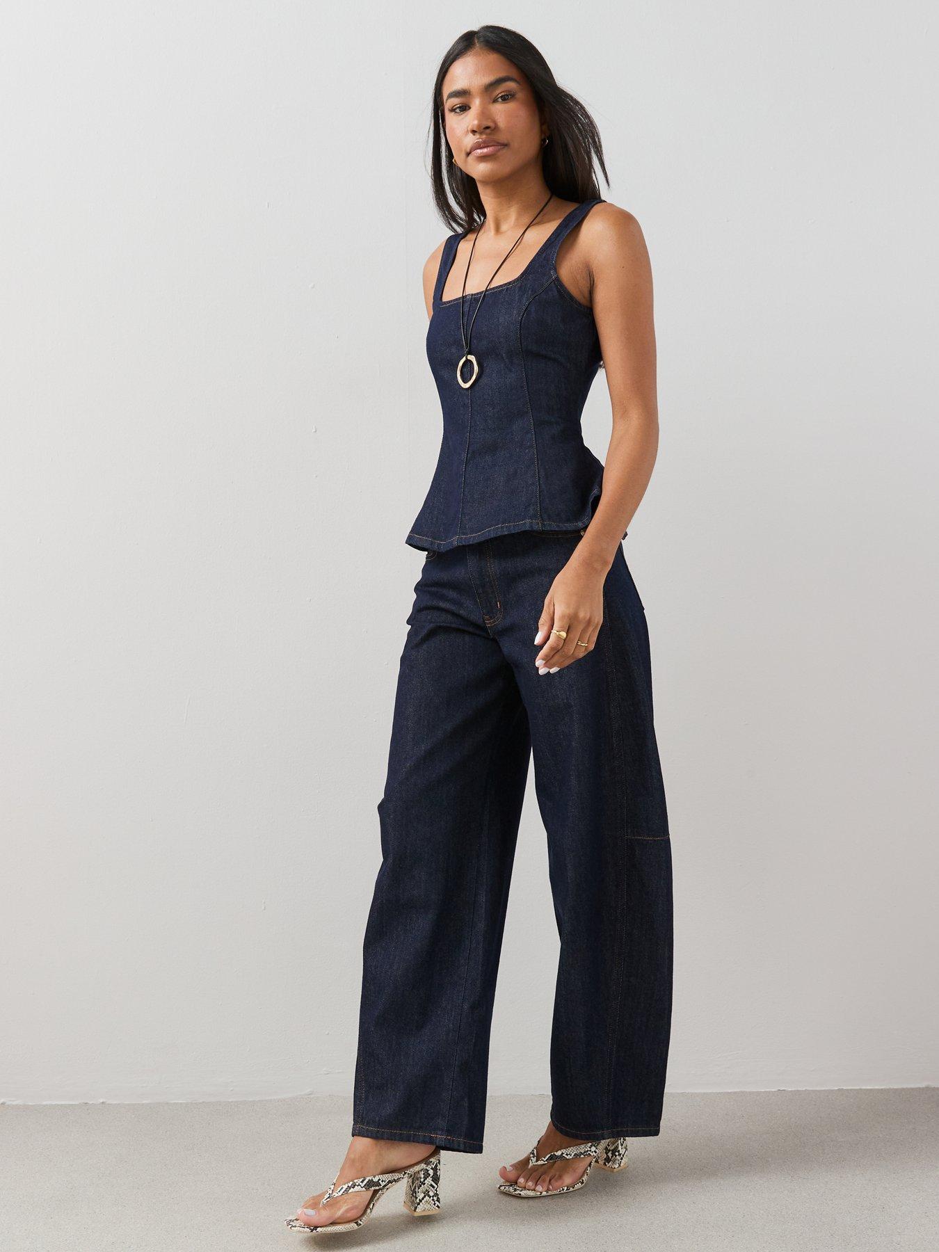 Image 4 of 7 of The Very Collection Structured Denim Co-Ord Top - Dark Wash