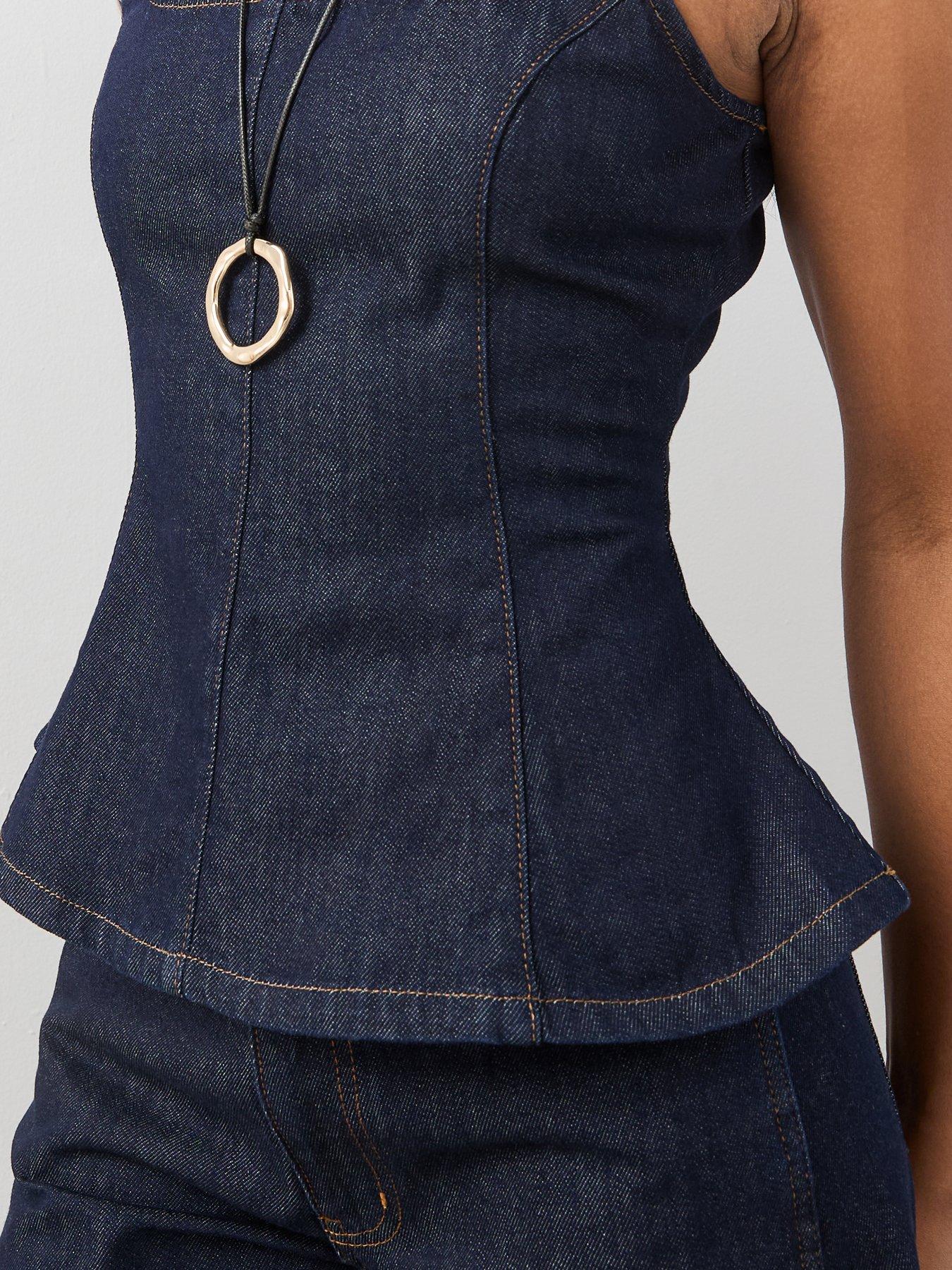 Image 6 of 7 of The Very Collection Structured Denim Co-Ord Top - Dark Wash