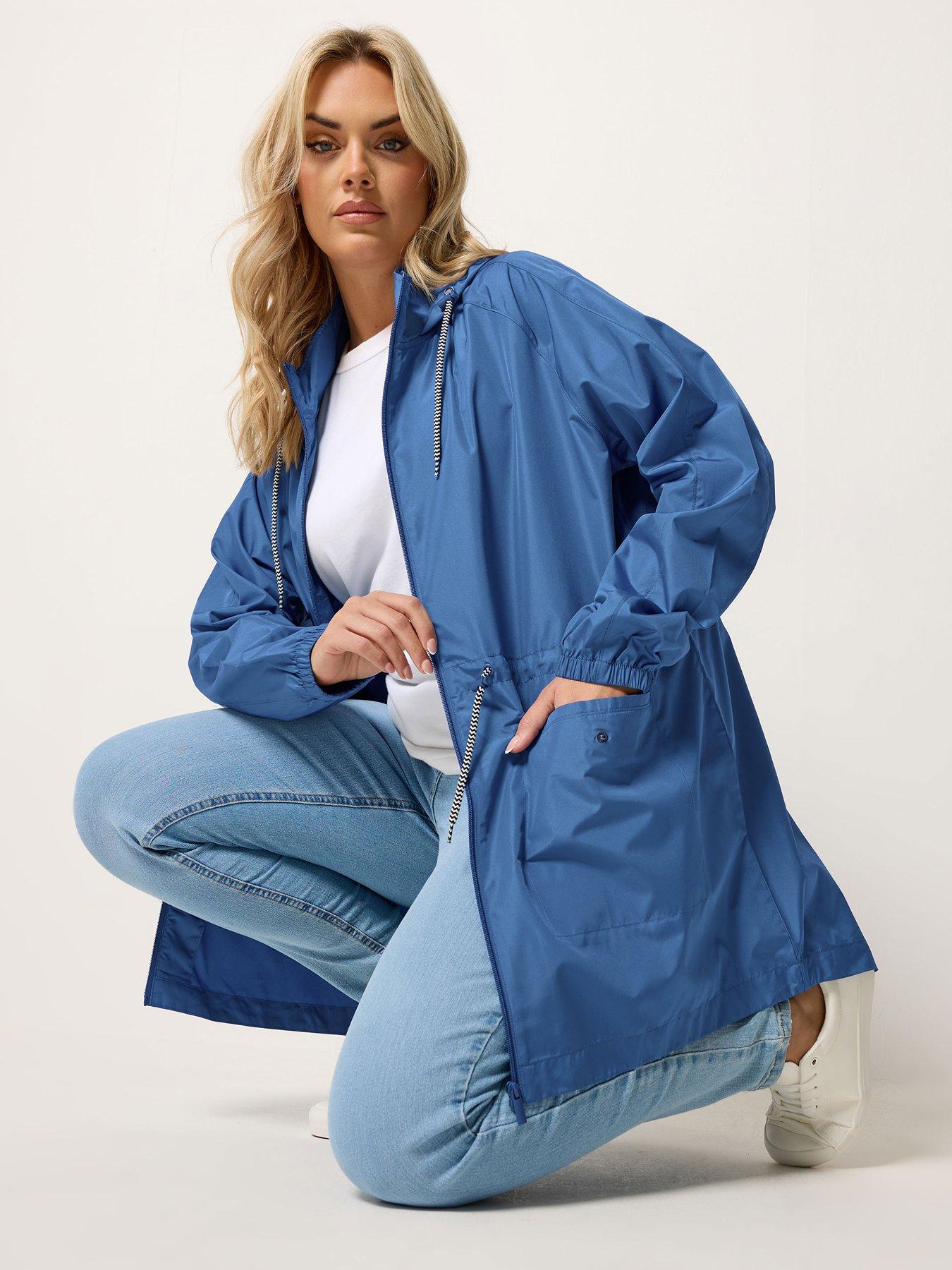 front image of yours-curve-solid-lightweight-parka-jacket-blue
