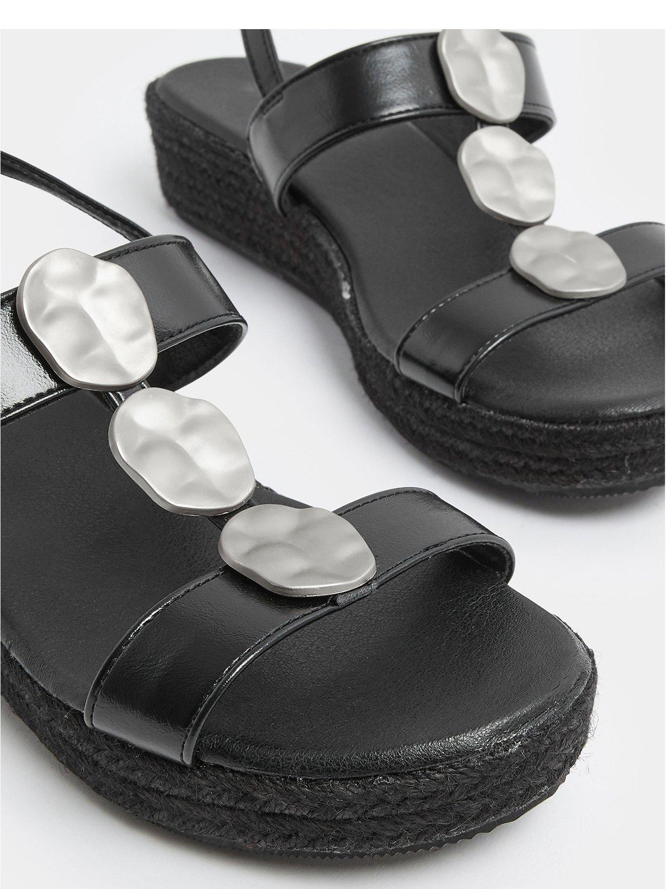  image of yours-wide-fit-hammered-metal-disk-wedges-black