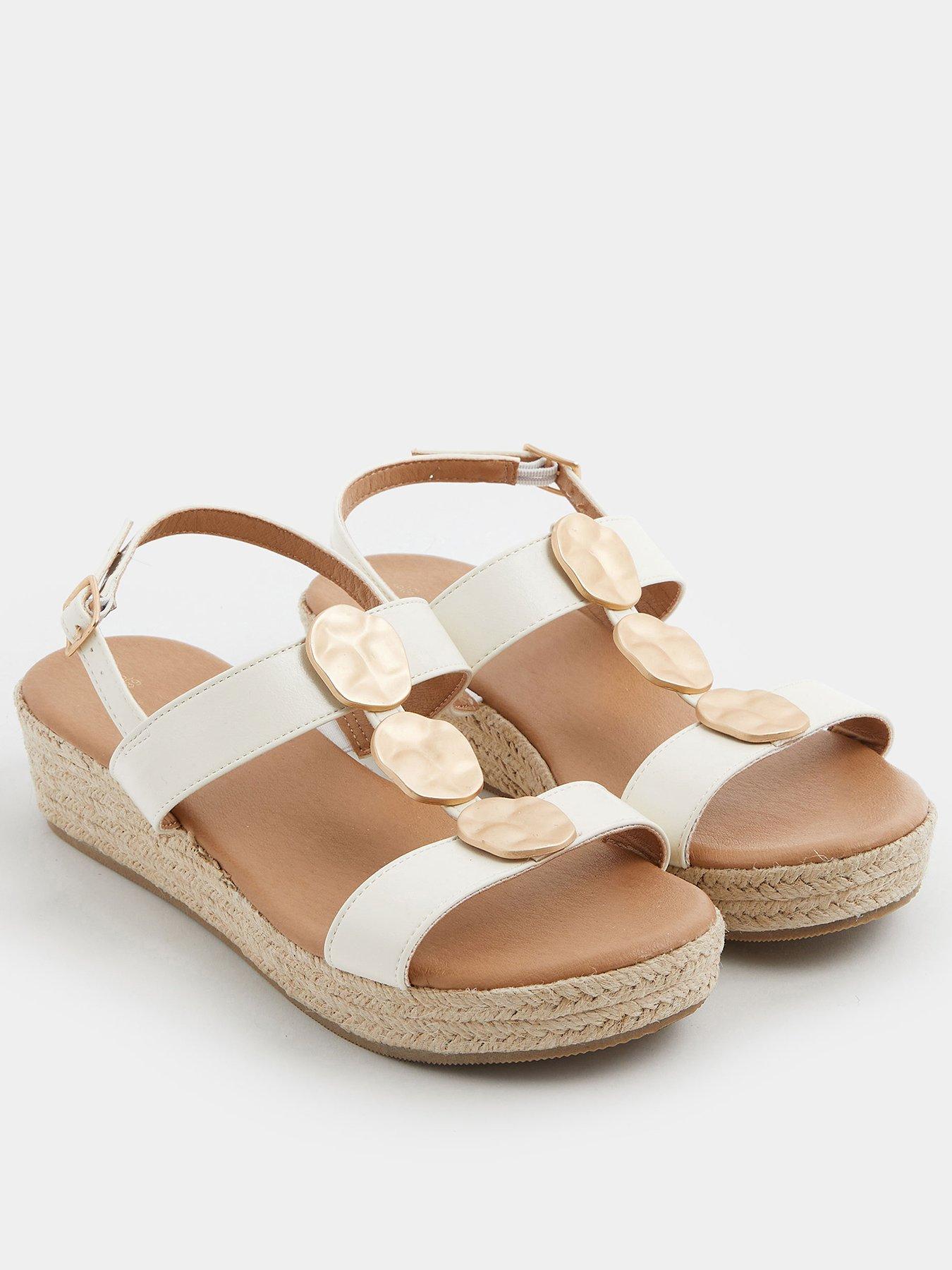Yours Wide Fit Hammered Metal Disc Wedged Sandals - White | Littlewoods