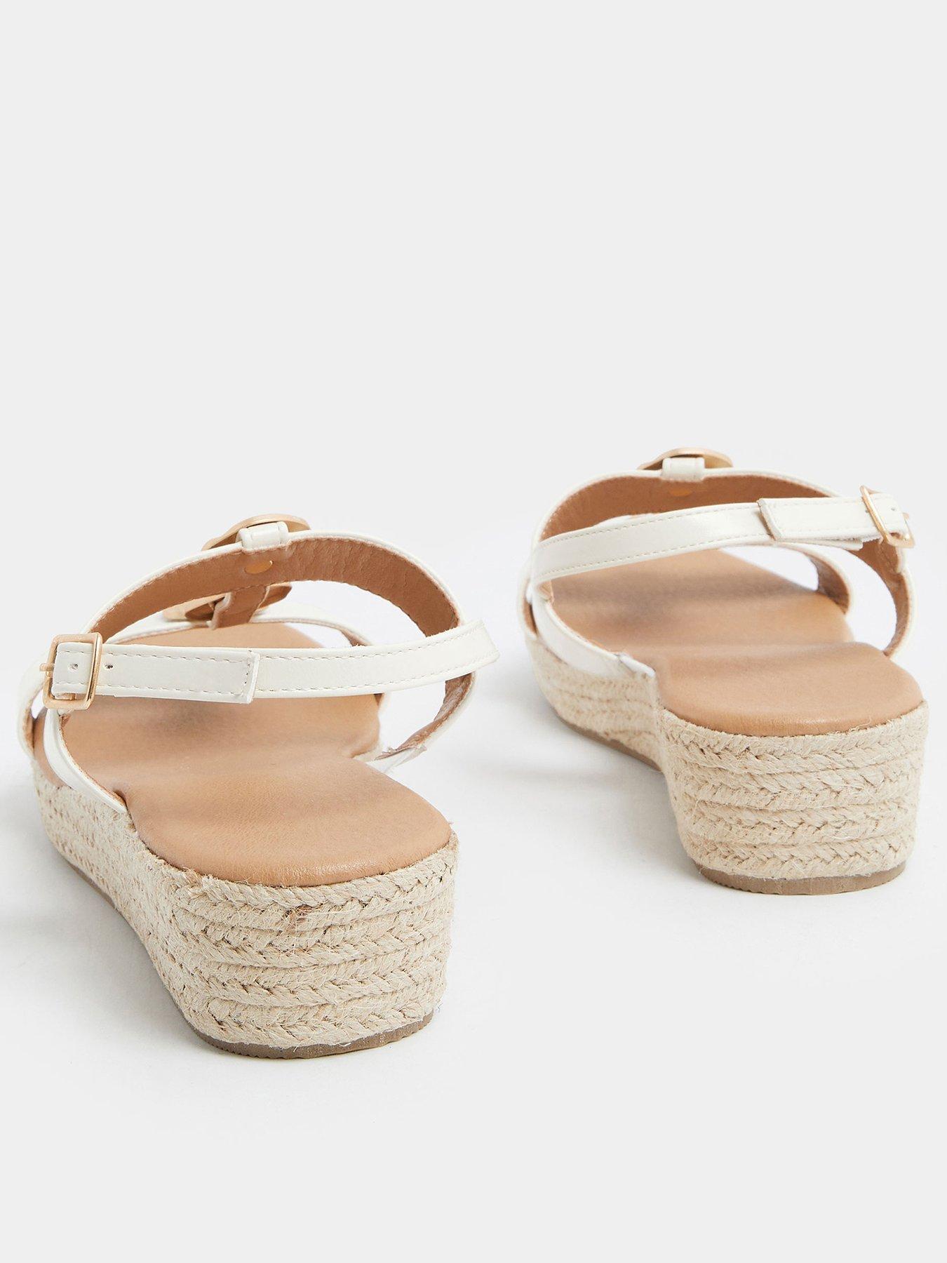 Yours Wide Fit Hammered Metal Disc Wedged Sandals - White | Littlewoods