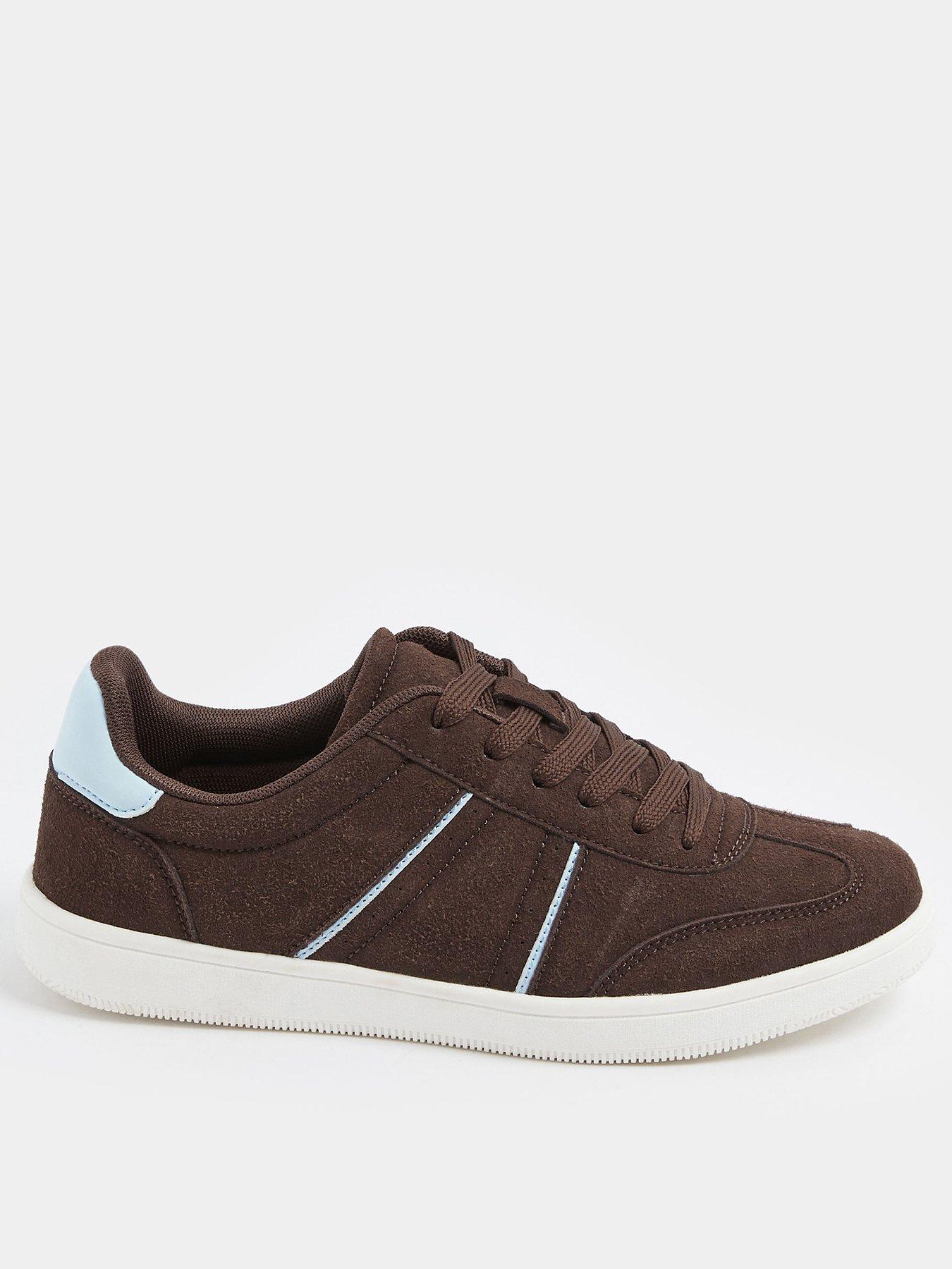 Image 1 of 4 of Yours Extra Wide Fit Slim Sole Panelled Trainer - Brown