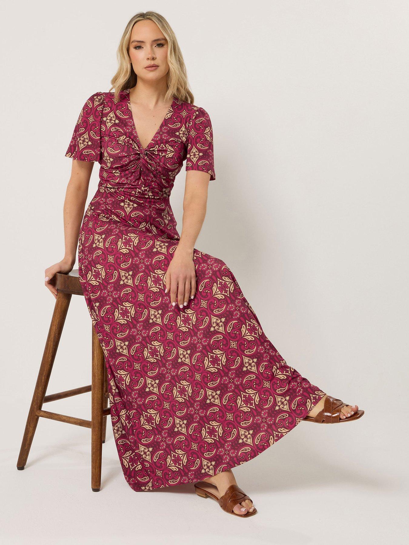 Long Tall Sally Swirl Tile Ity Twist Front Dress - Red