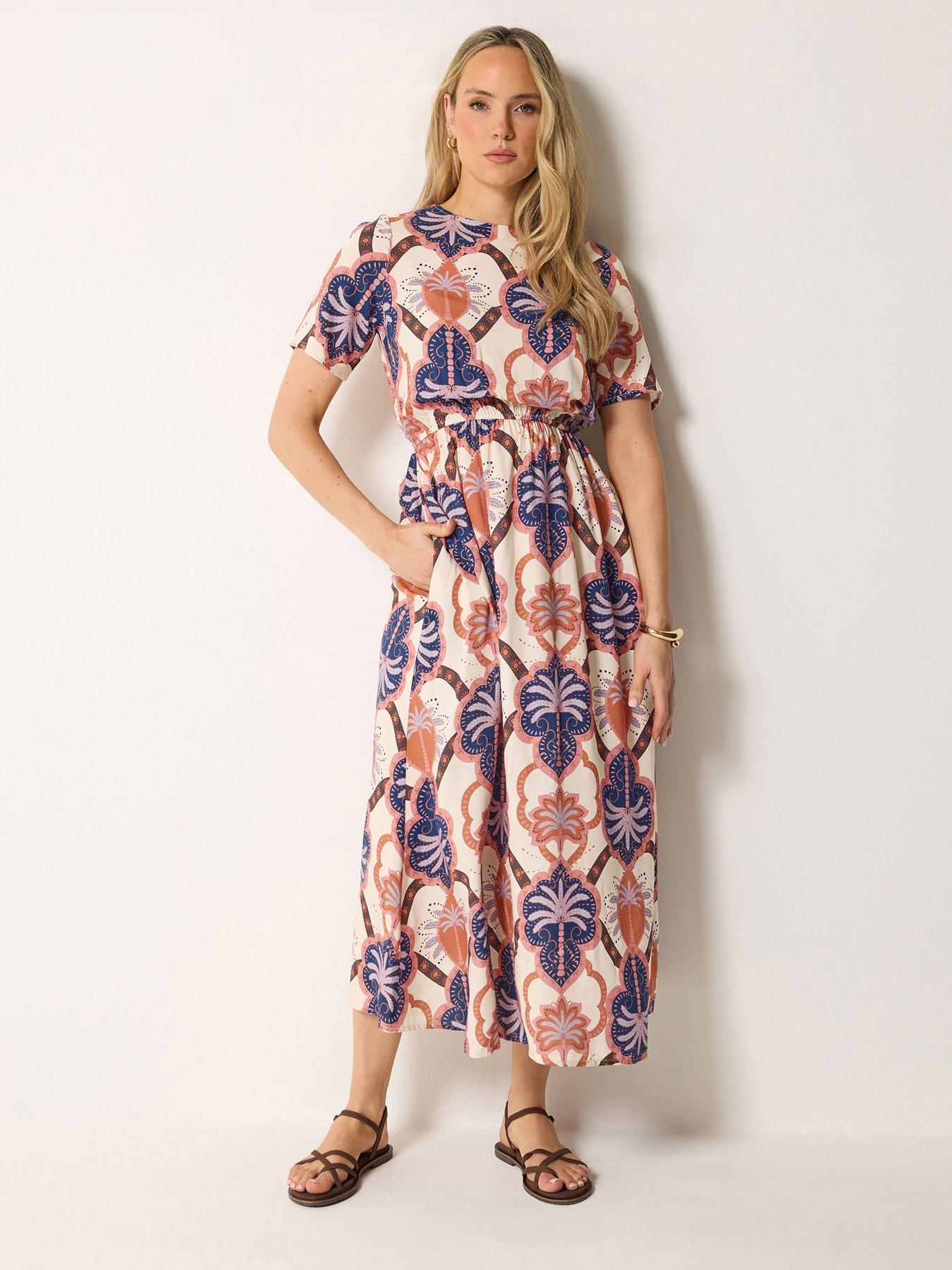 Long Tall Sally Tropical Waist Midi T-Shirt Dress - Red