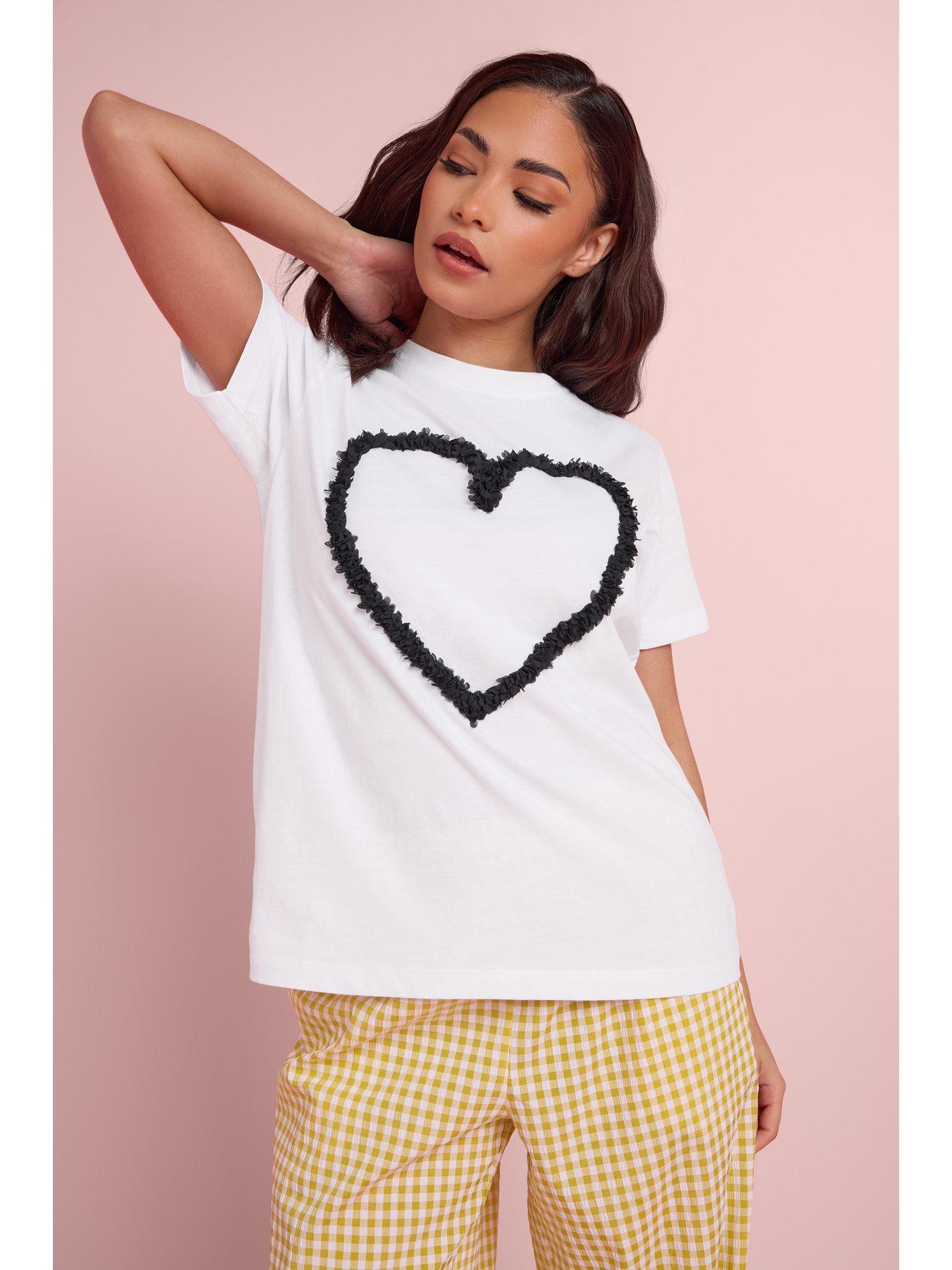 PixieGirl Petite Heart Applique Short Sleeve T-Shirt