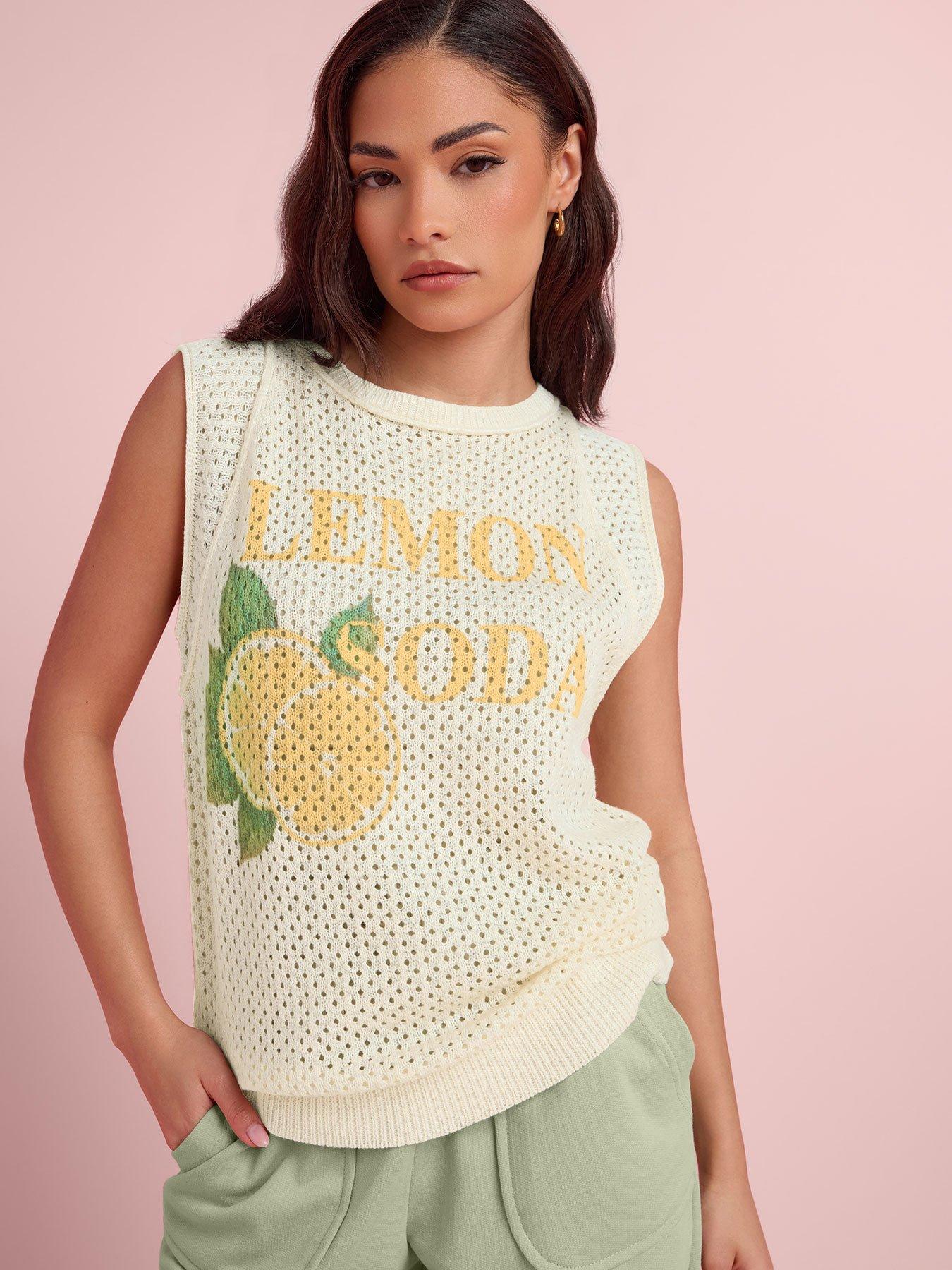 PixieGirl Petite Lemon Crochet Tank Top - Cream