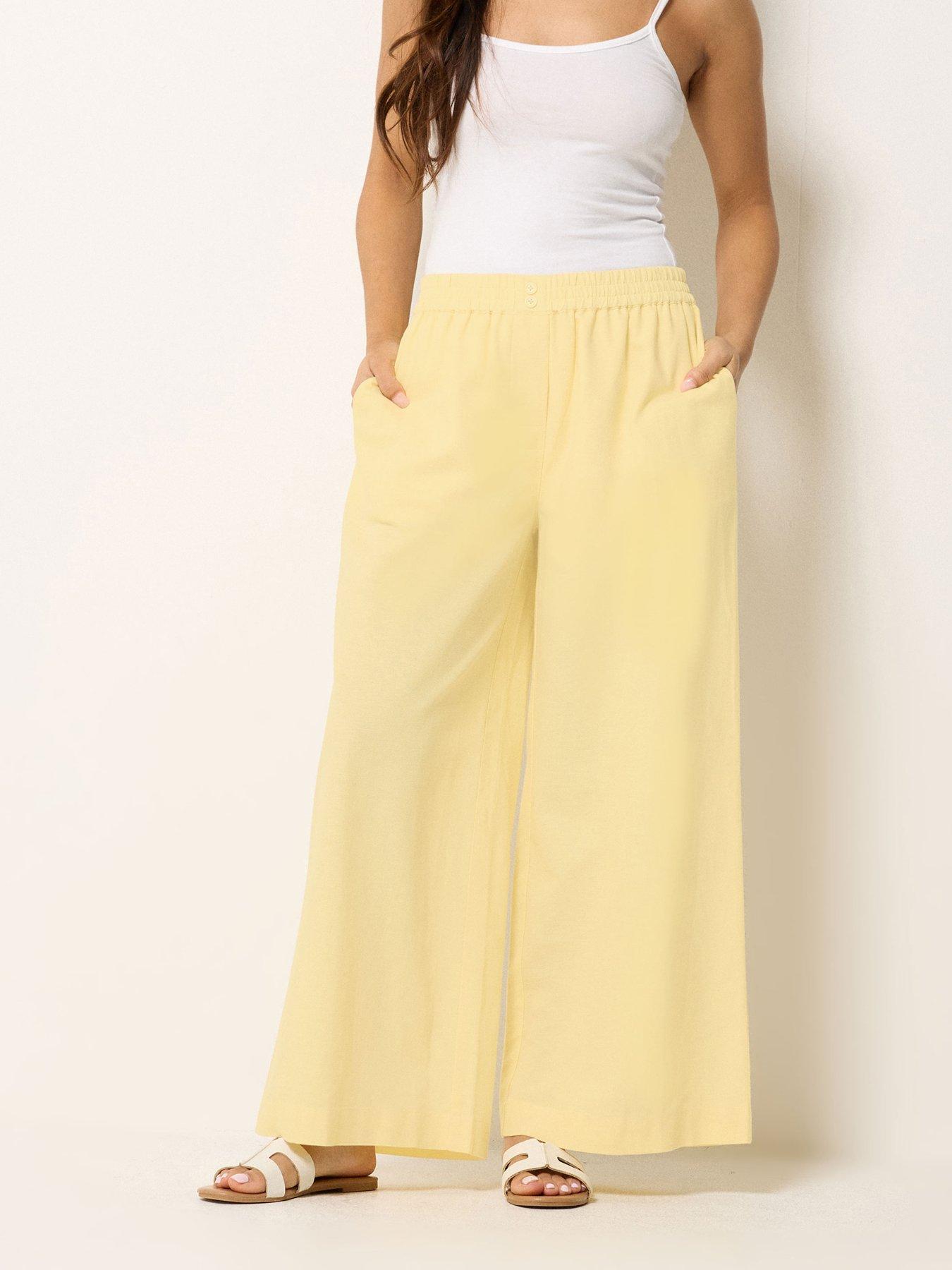 Image 1 of 5 of PixieGirl Petite Button Wide Leg Trousers - Yellow