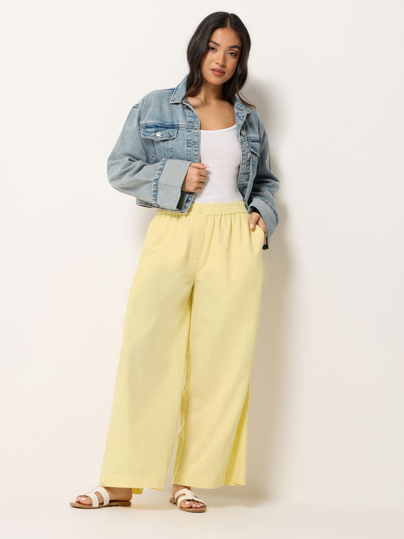 Image 3 of 5 of PixieGirl Petite Button Wide Leg Trousers - Yellow