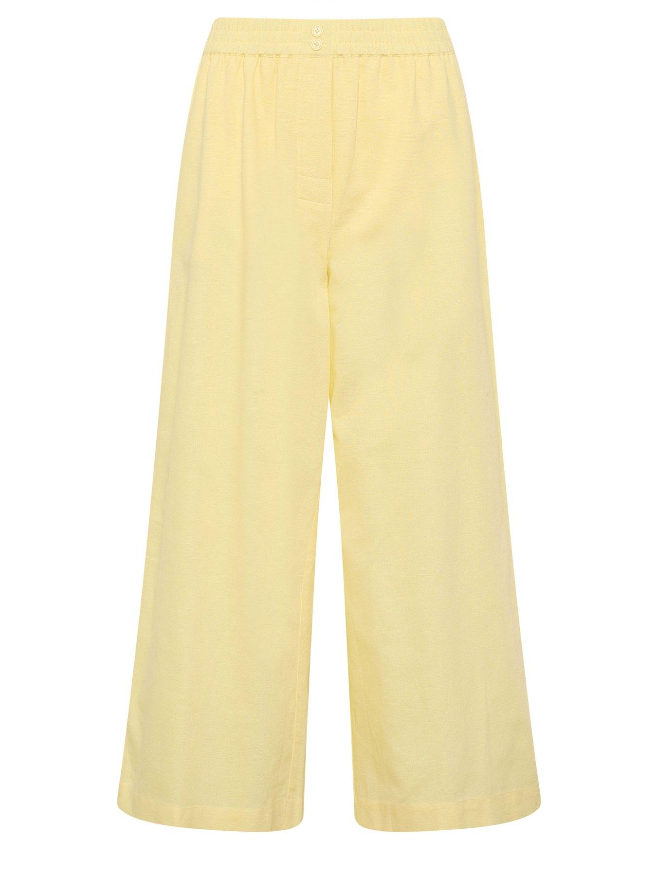 Image 5 of 5 of PixieGirl Petite Button Wide Leg Trousers - Yellow