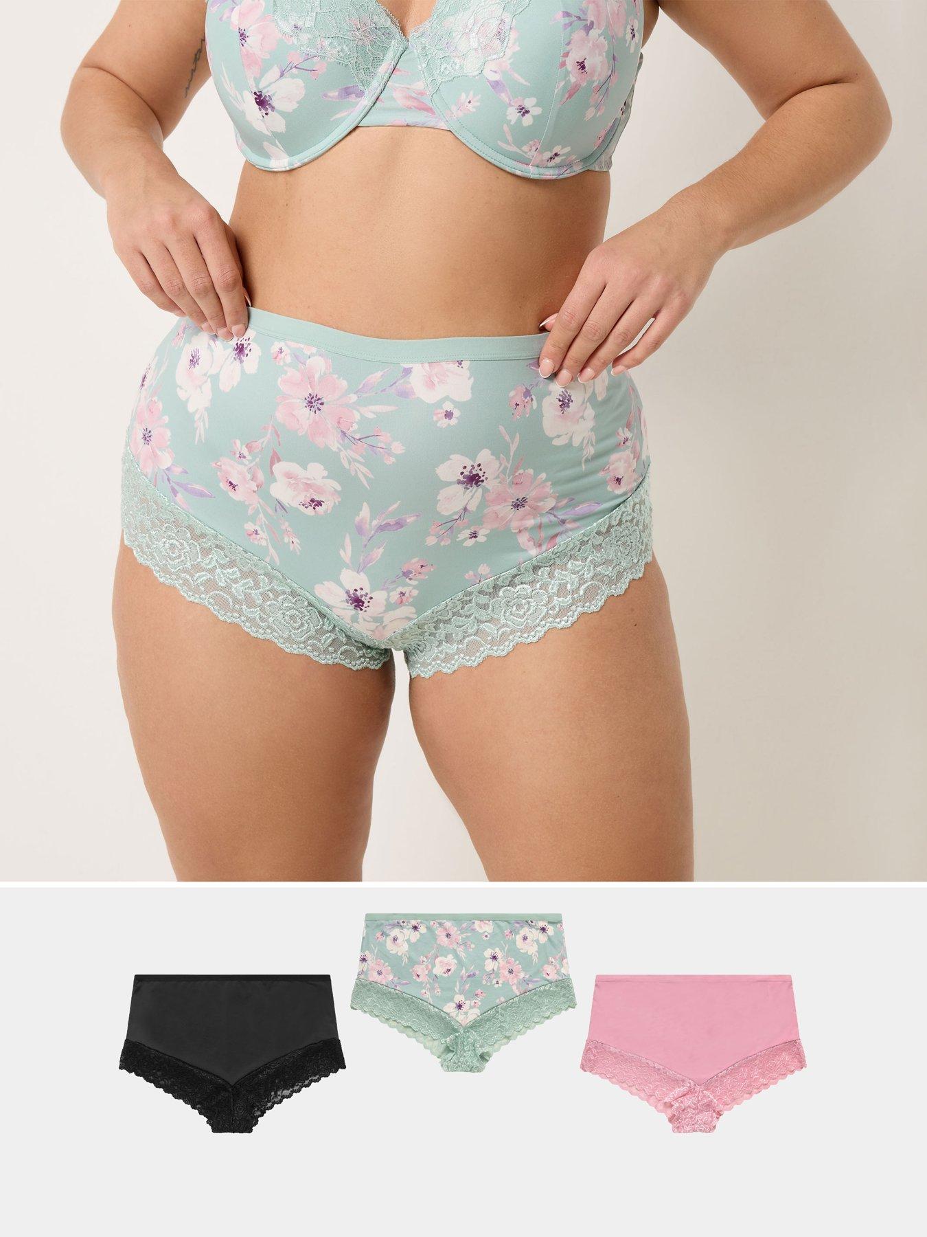 Image 1 of 5 of Yours Curve 3 Pack Lace Trim Printed Full Briefs - Pink