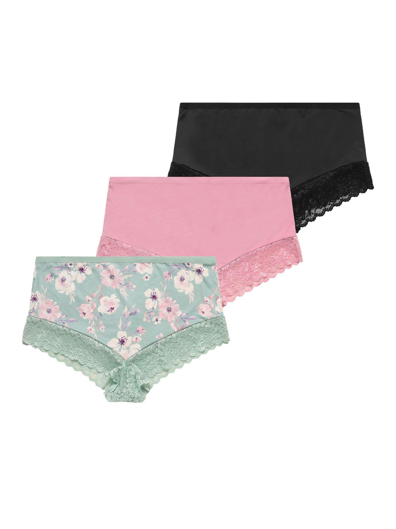 Image 5 of 5 of Yours Curve 3 Pack Lace Trim Printed Full Briefs - Pink