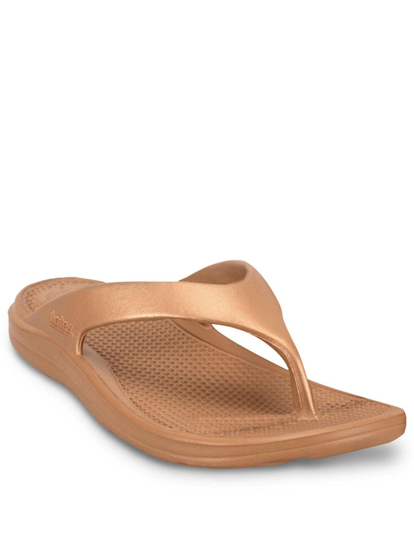 stillFront image of totes-solbounce-ladies-toe-post-gold-metallic