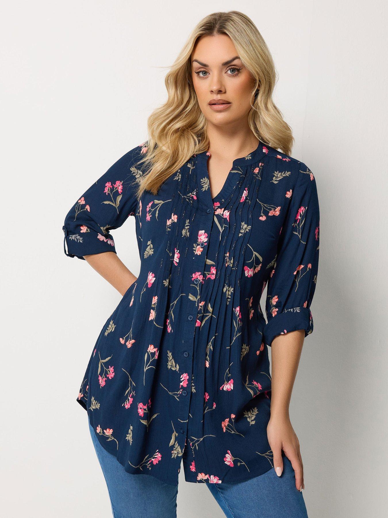 yours-curve-floral-pintuck-blouse-blue