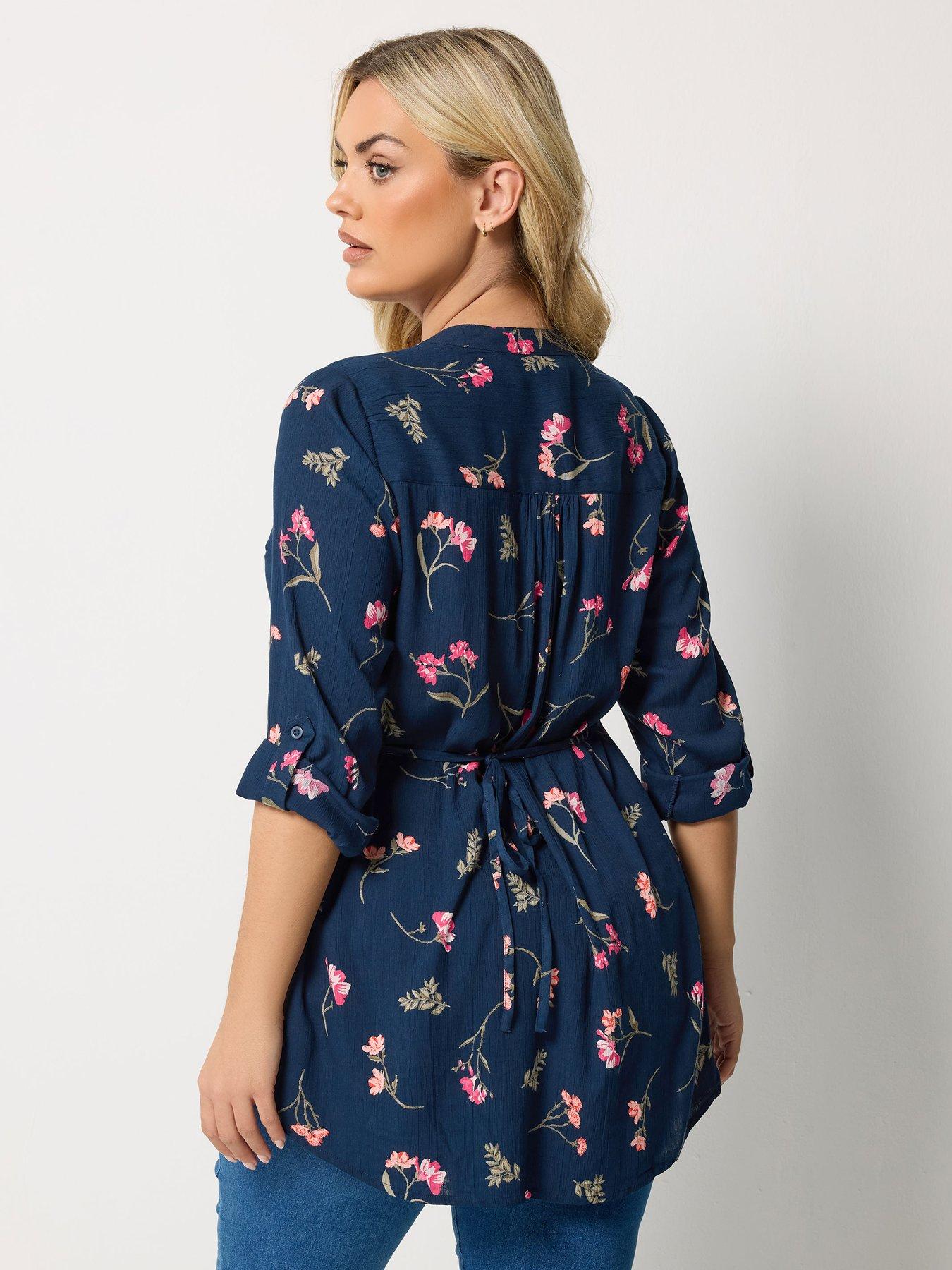  image of yours-curve-floral-pintuck-blouse-blue