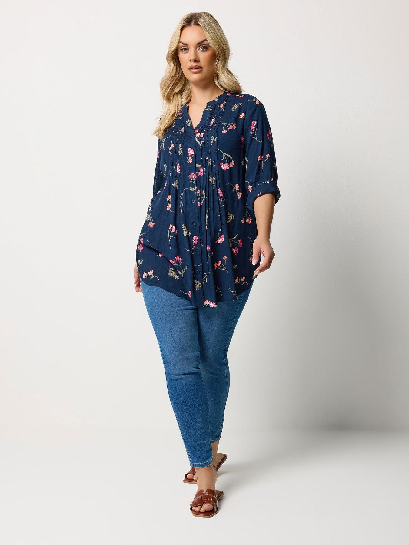  image of yours-curve-floral-pintuck-blouse-blue