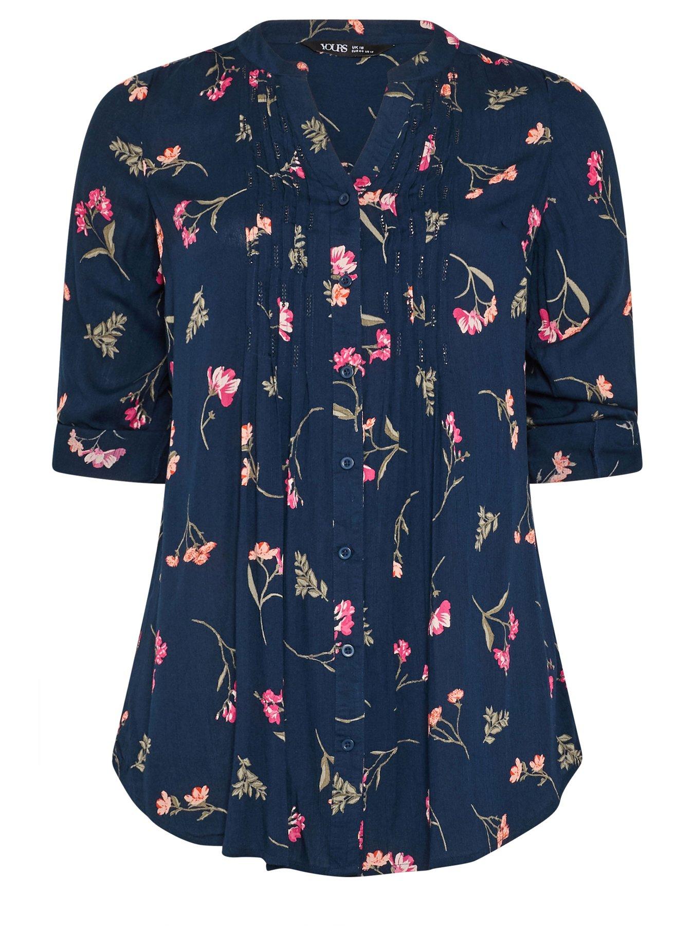  image of yours-curve-floral-pintuck-blouse-blue