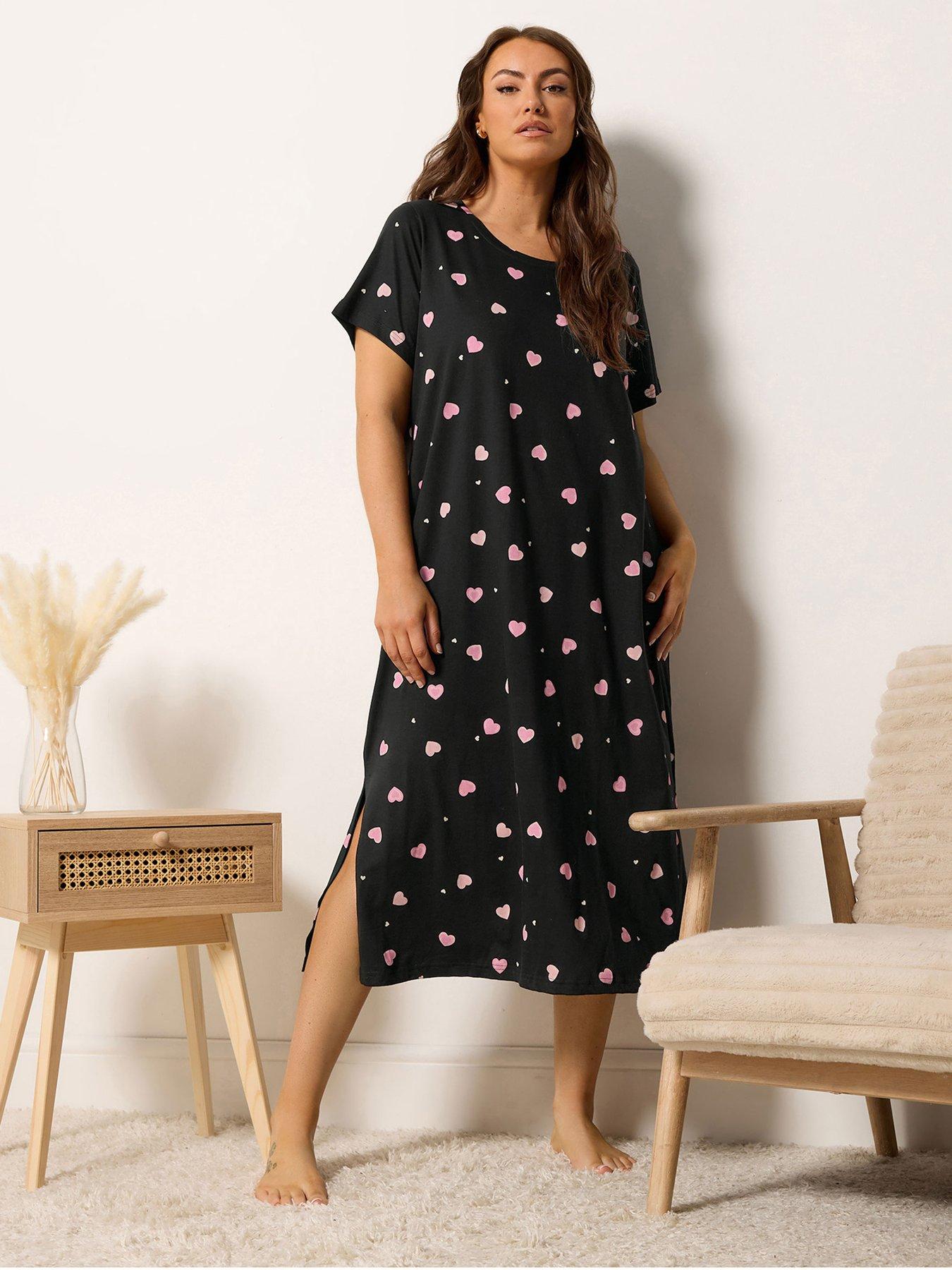 yours-curve-heart-print-midaxi-nightdress-black