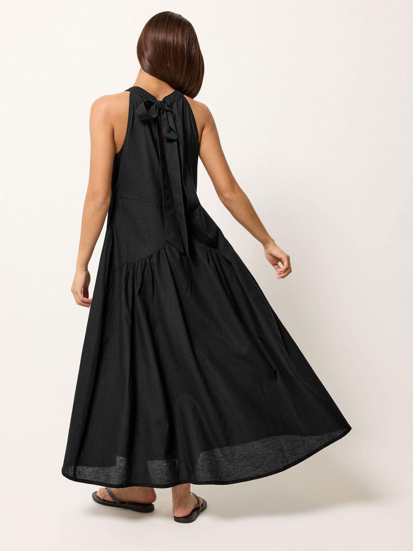 Image 2 of 5 of PixieGirl Petite Halter Neck Maxi Dress Containing Linen - Black