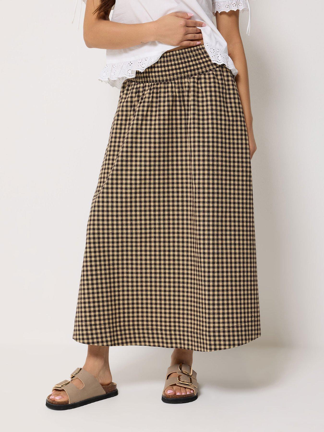 Image 1 of 5 of PixieGirl Petite Gingham Shirred Skirt
