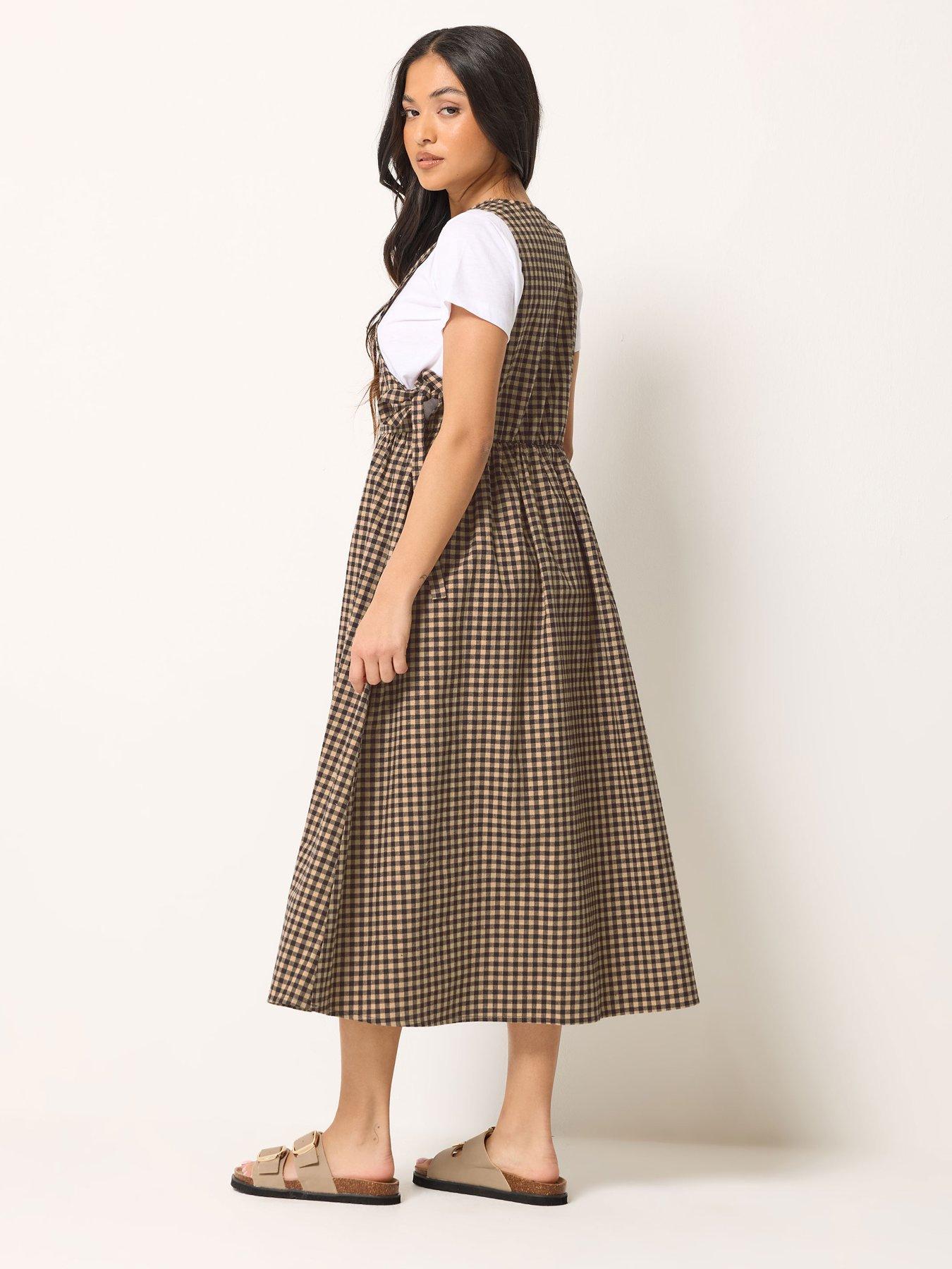 Image 2 of 5 of PixieGirl Petite Gingham Tie Pinafore Dress