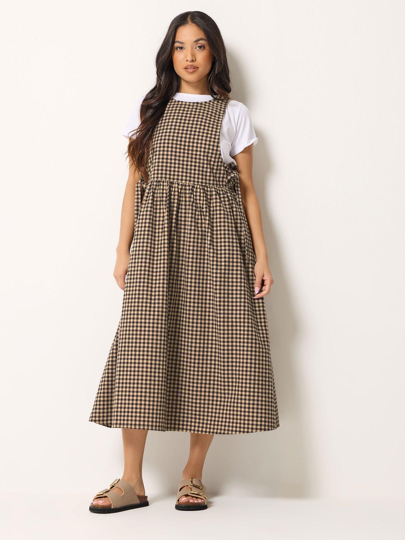 Image 3 of 5 of PixieGirl Petite Gingham Tie Pinafore Dress