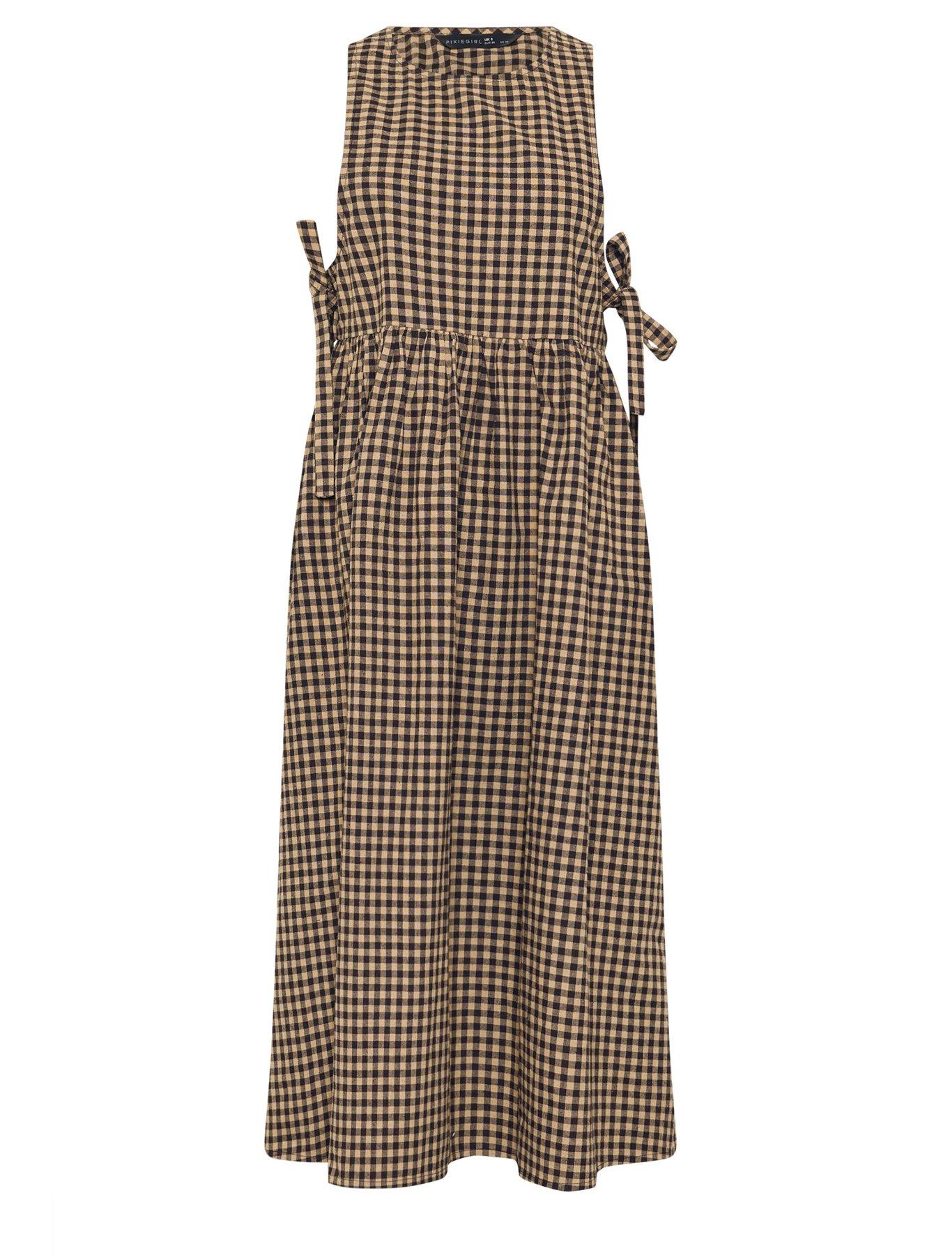 Image 5 of 5 of PixieGirl Petite Gingham Tie Pinafore Dress