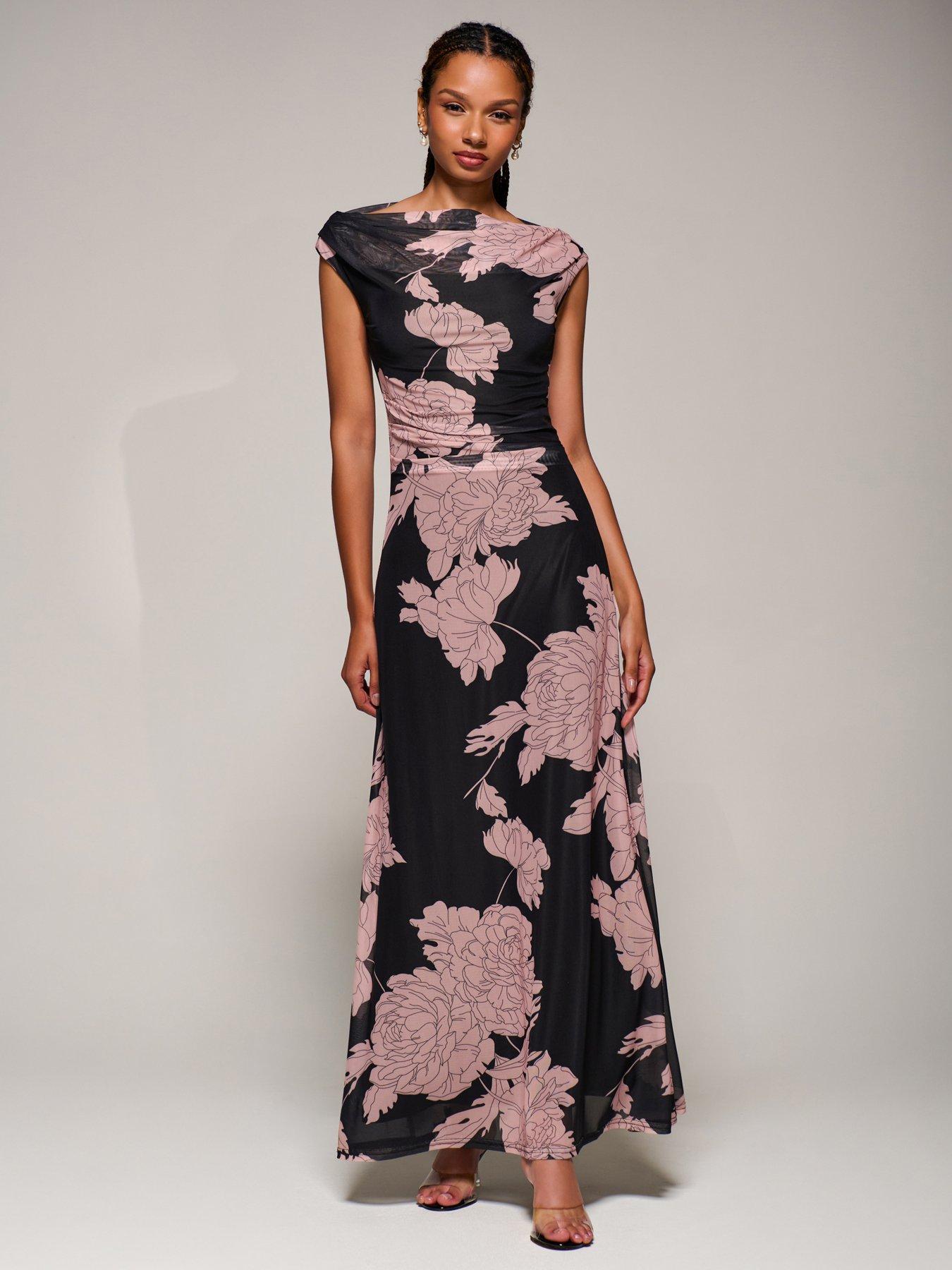 Jolie Moi Multiway Neckline Mesh Maxi Dress