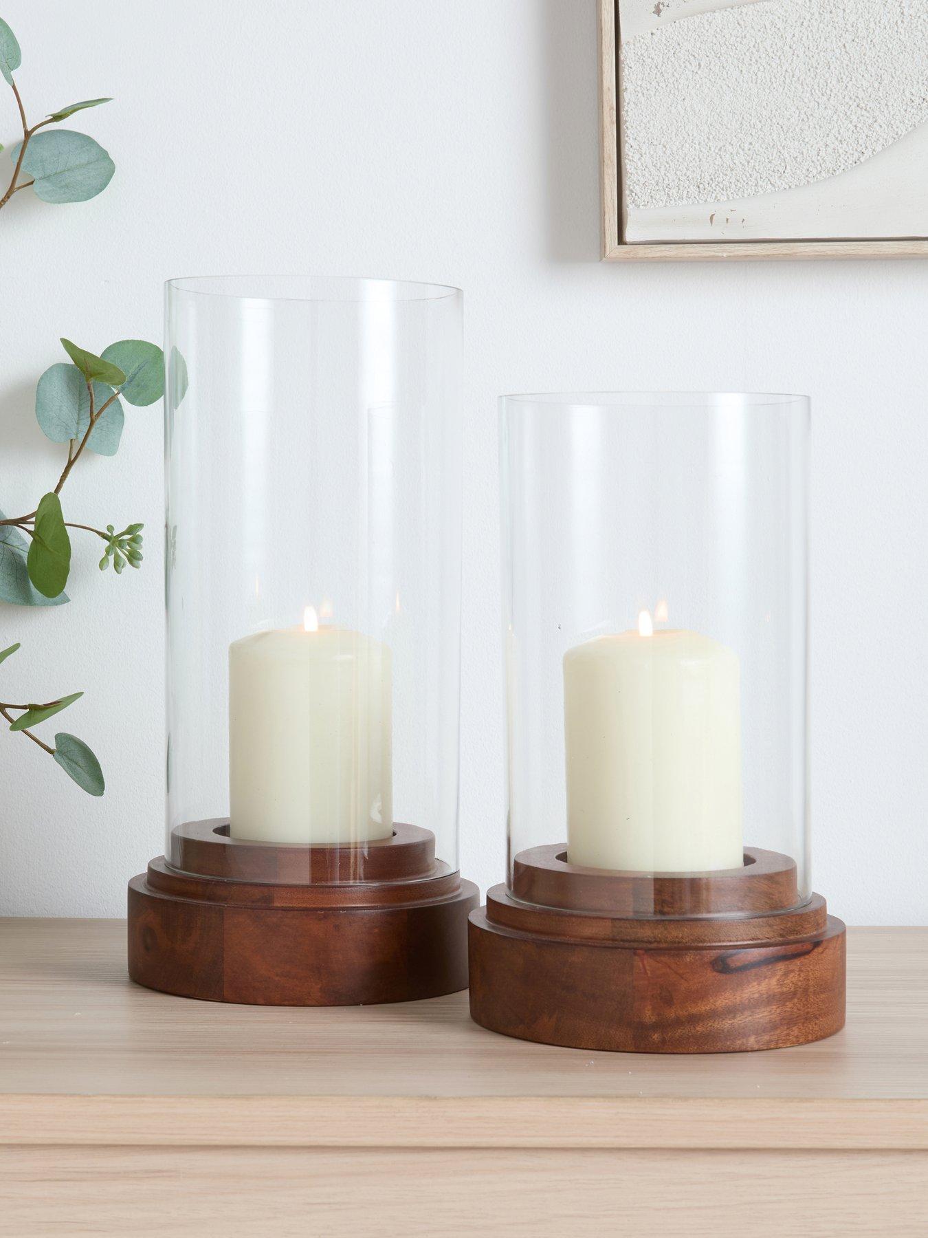 The Very Collection Set Of 2 Wooden Glass Hurricane