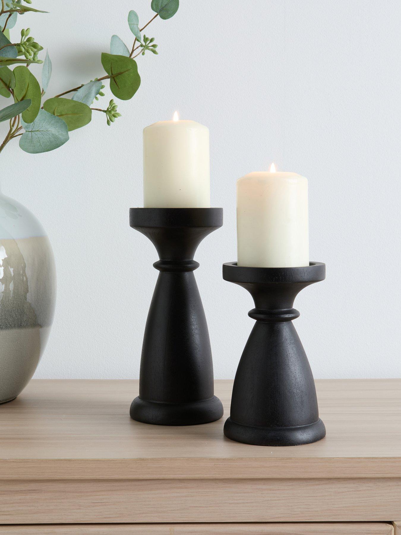 The Very Collection Set Of 2 Black Wooden Pillar Candle Holders