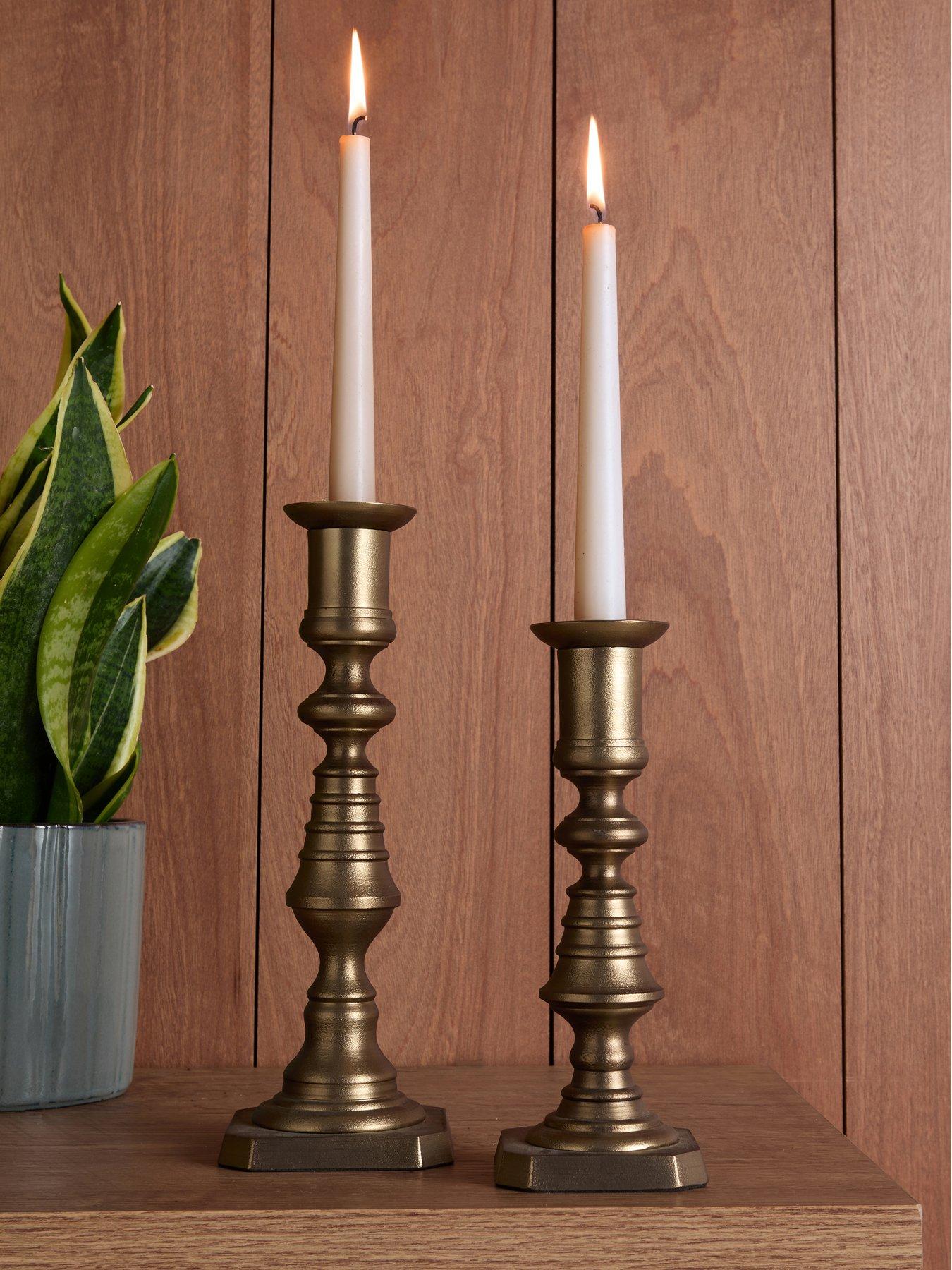 Image 1 of 8 of The Very Collection Set Of 2 Antique Brass Candlestick Holders
