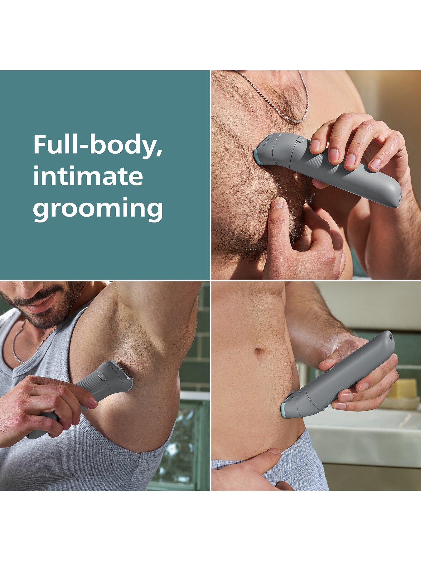 stillFront image of philips-body-groomer-3000-series-triple-protect-shave-system-intimate-trim-shave-close-and-smooth-on-skin-100-showerproof-bg348515
