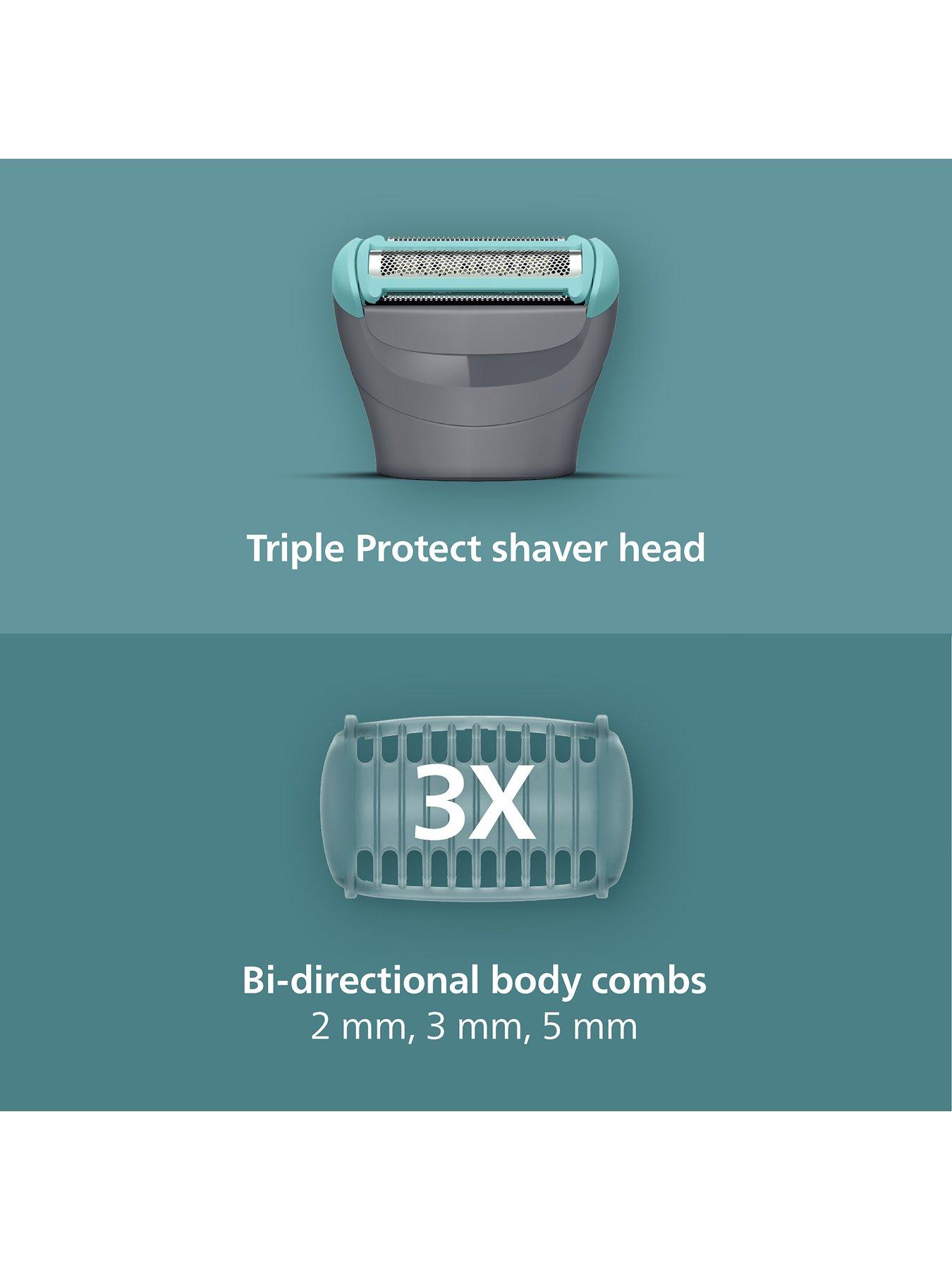  image of philips-body-groomer-3000-series-triple-protect-shave-system-intimate-trim-shave-close-and-smooth-on-skin-100-showerproof-bg348515