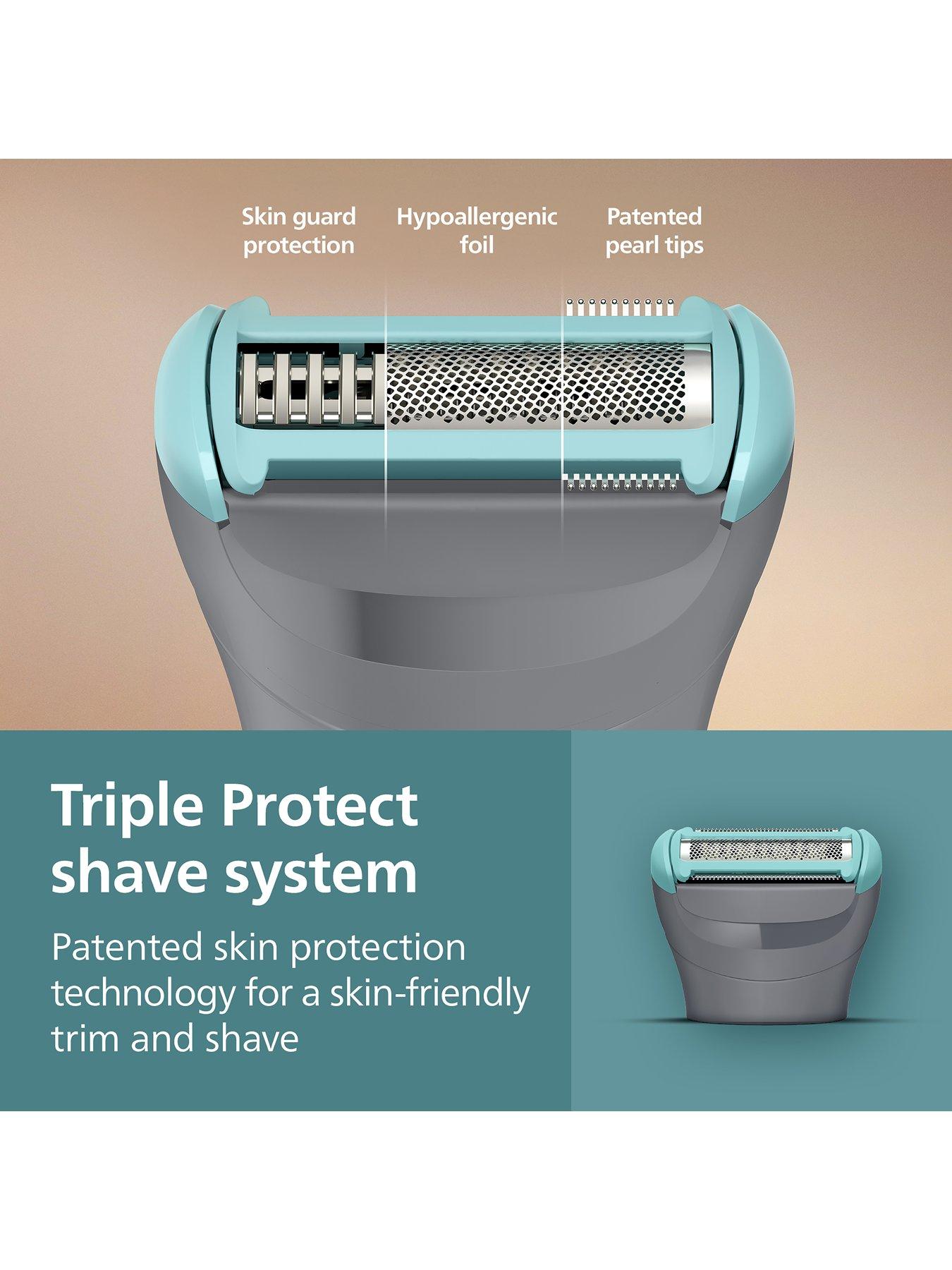  image of philips-body-groomer-3000-series-triple-protect-shave-system-intimate-trim-shave-close-and-smooth-on-skin-100-showerproof-bg348515