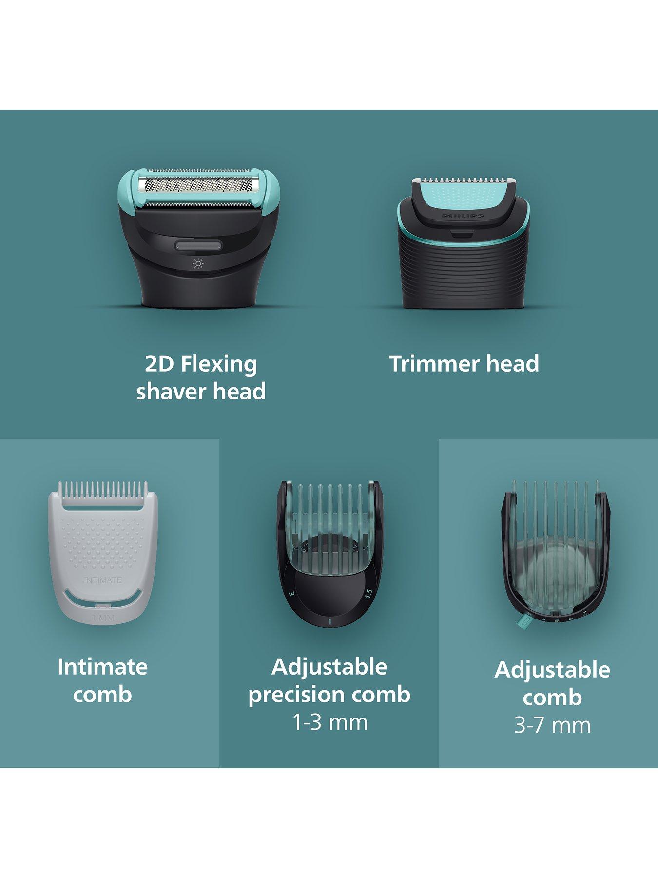  image of philips-body-groomer-7000-series-2d-flexing-head-triple-protect-shave-system-intimate-trim-shave-100-showerproof-bg747015