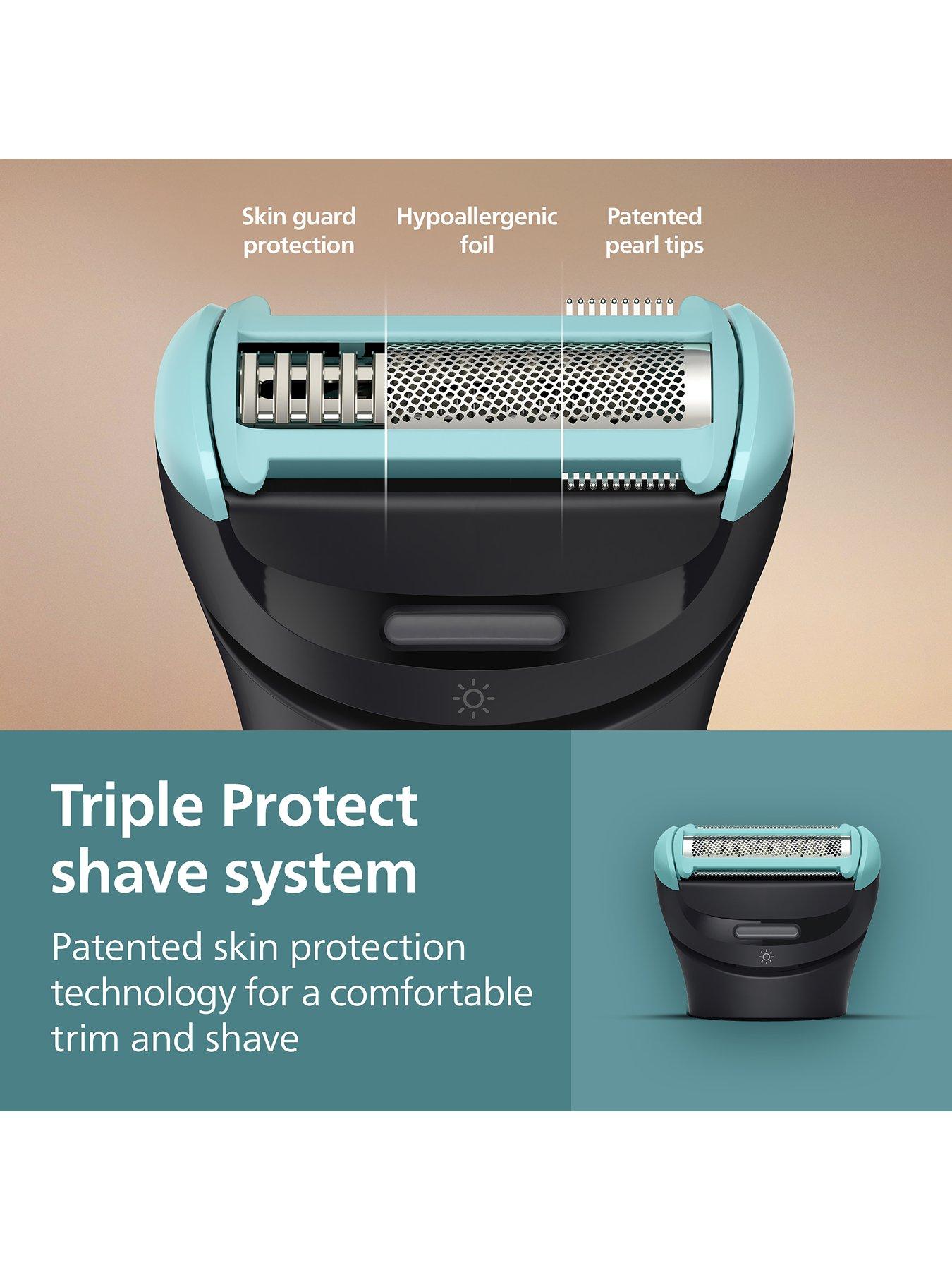 image of philips-body-groomer-7000-series-2d-flexing-head-triple-protect-shave-system-intimate-trim-shave-100-showerproof-bg747015
