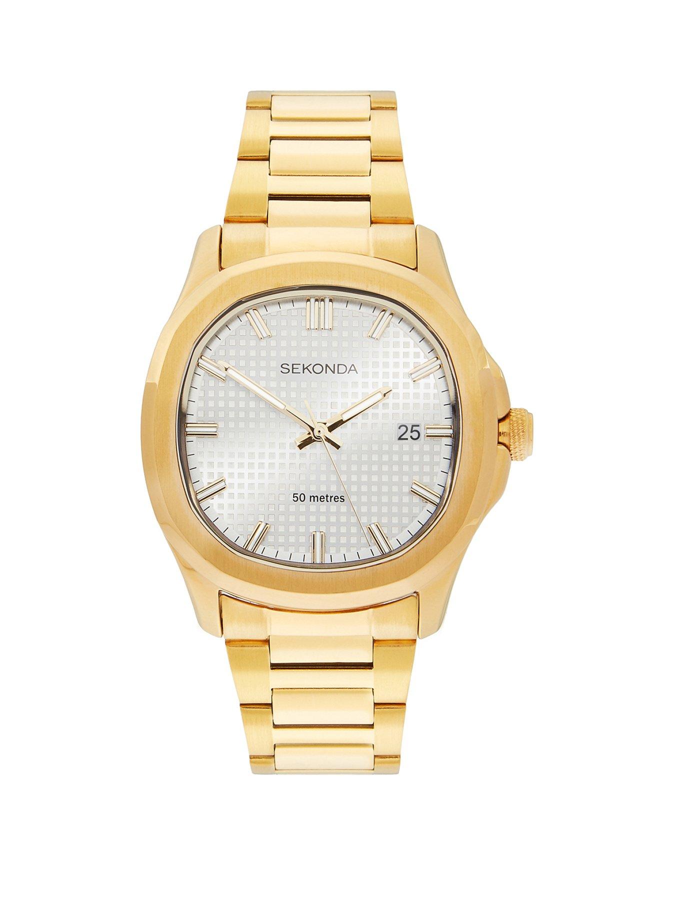 Sekonda Mens Octaire Gold Stainless Steel Strap with Silver White Dial Analogue Watch