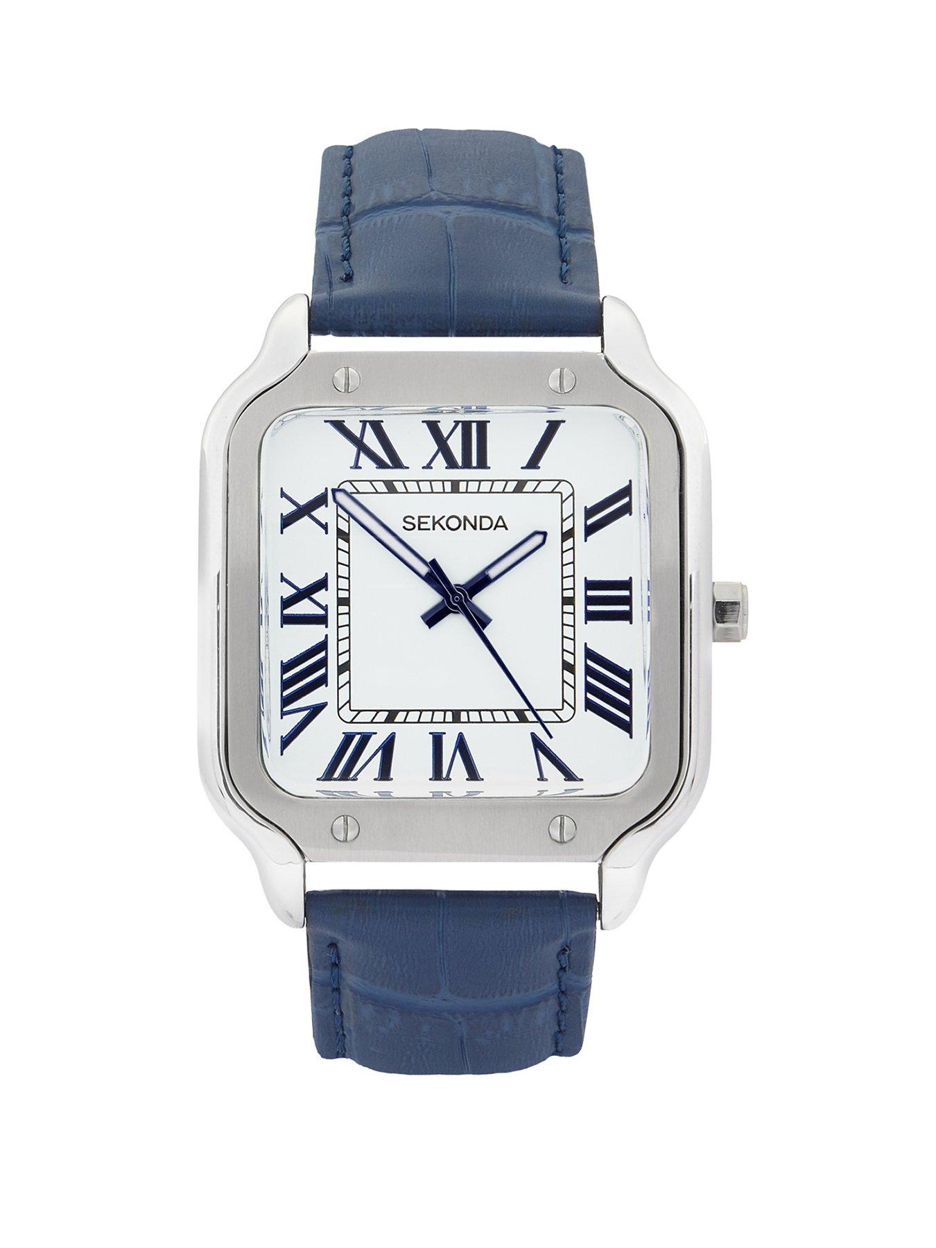 Sekonda Mens Rene Blue Leather Strap with White Dial Analogue Watch