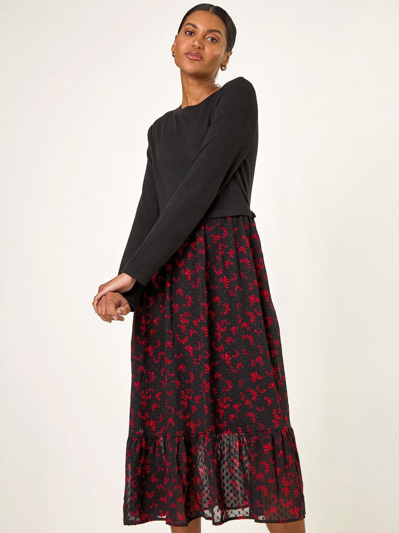 Image 1 of 5 of Roman Contrast Print Mesh Skirt Midi Dress