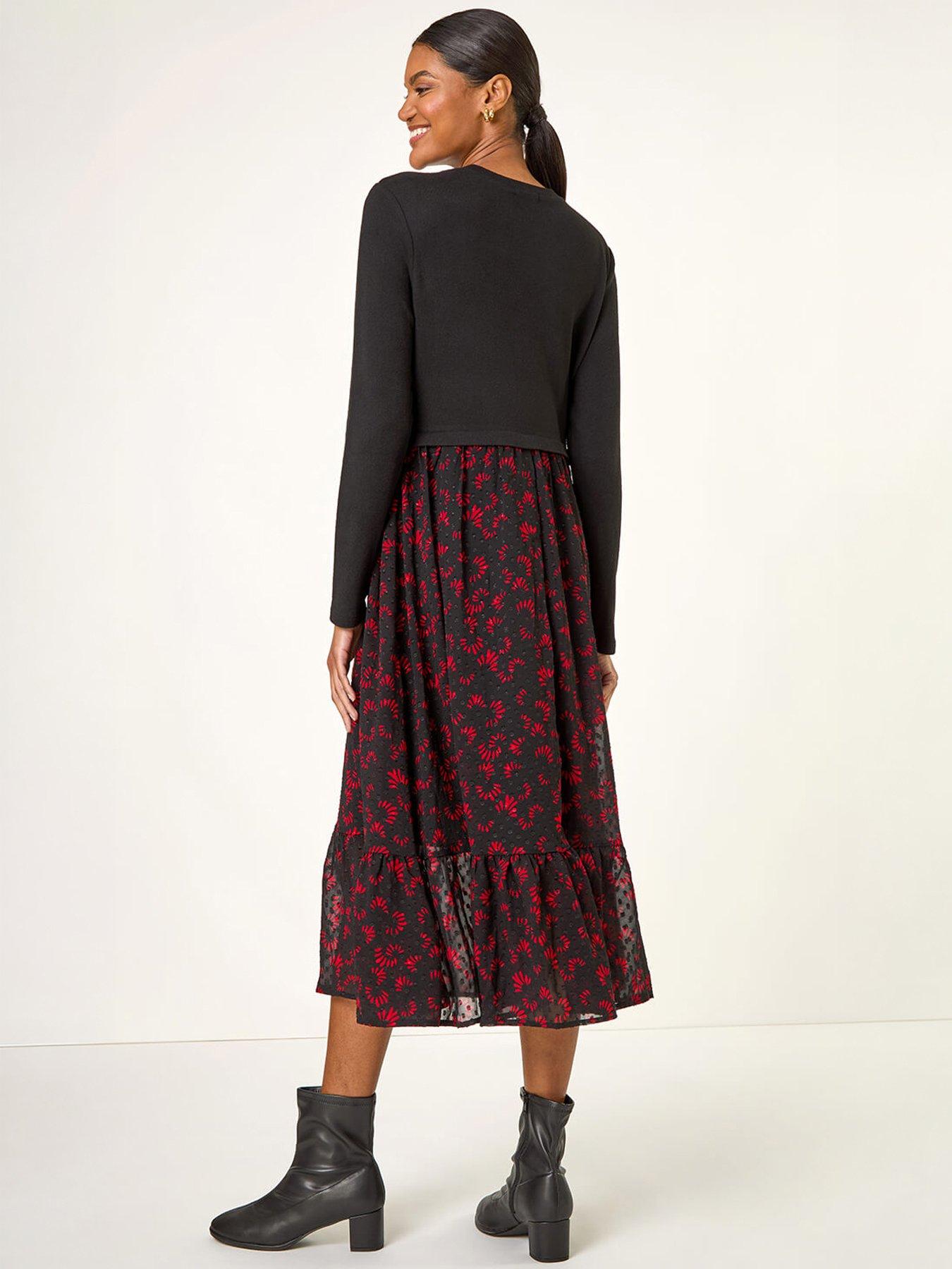 Image 2 of 5 of Roman Contrast Print Mesh Skirt Midi Dress