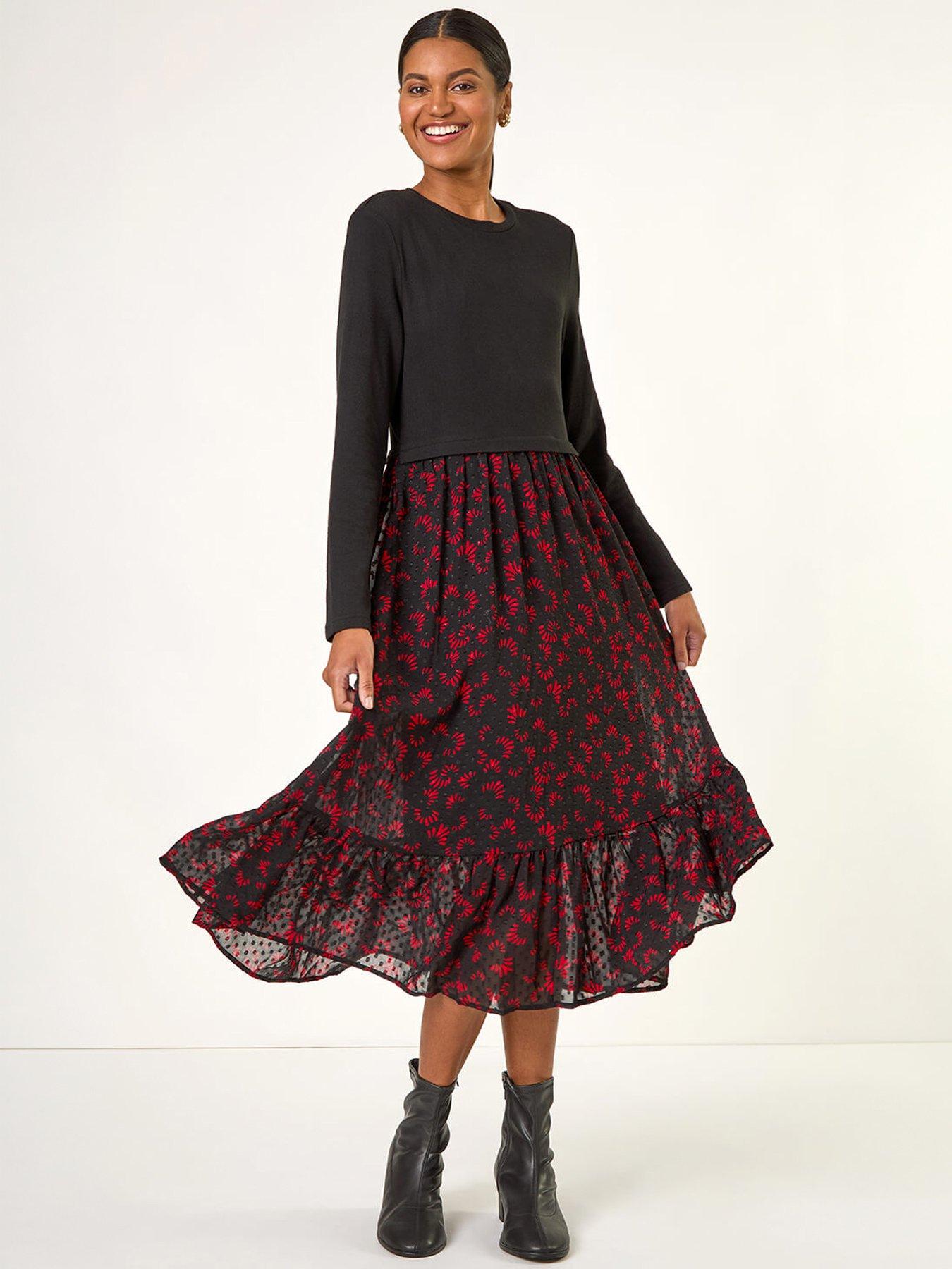 Image 3 of 5 of Roman Contrast Print Mesh Skirt Midi Dress