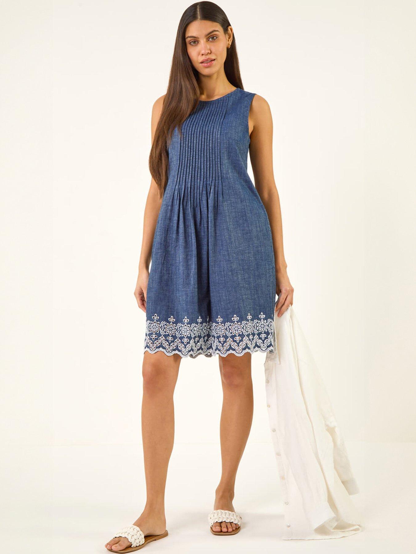 Roman Embroidery Hem Smock Dress