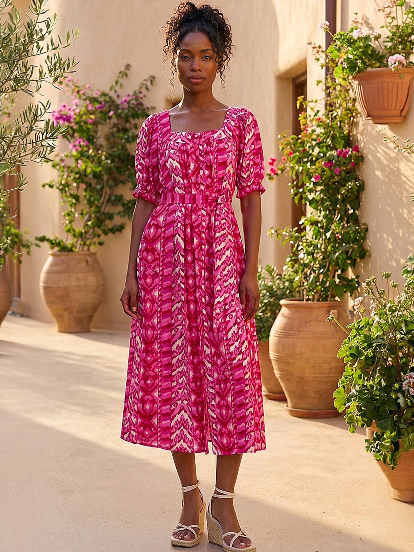  image of roman-abstract-print-belted-dress