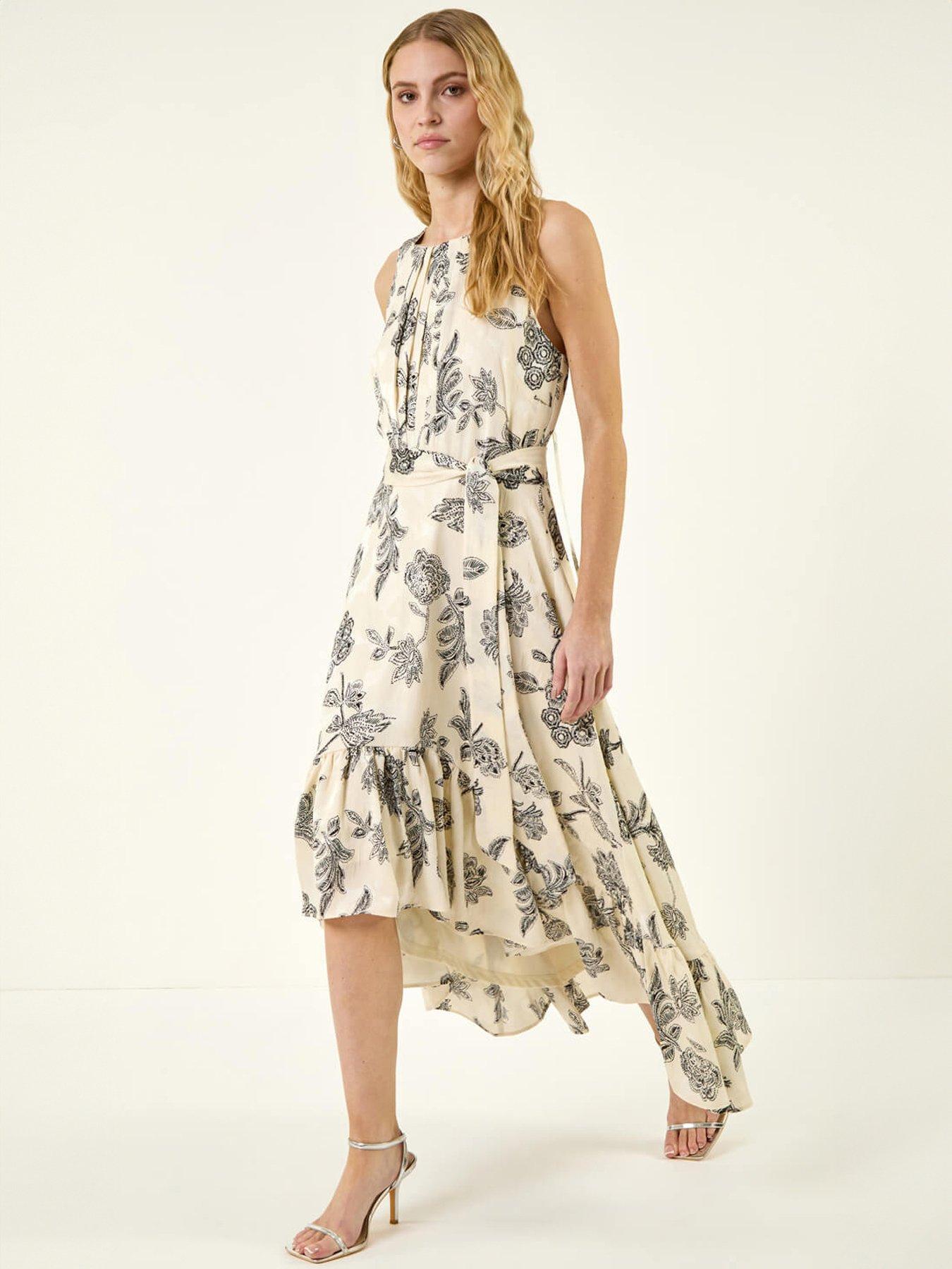 Roman Floral Jacquard Halter Dress