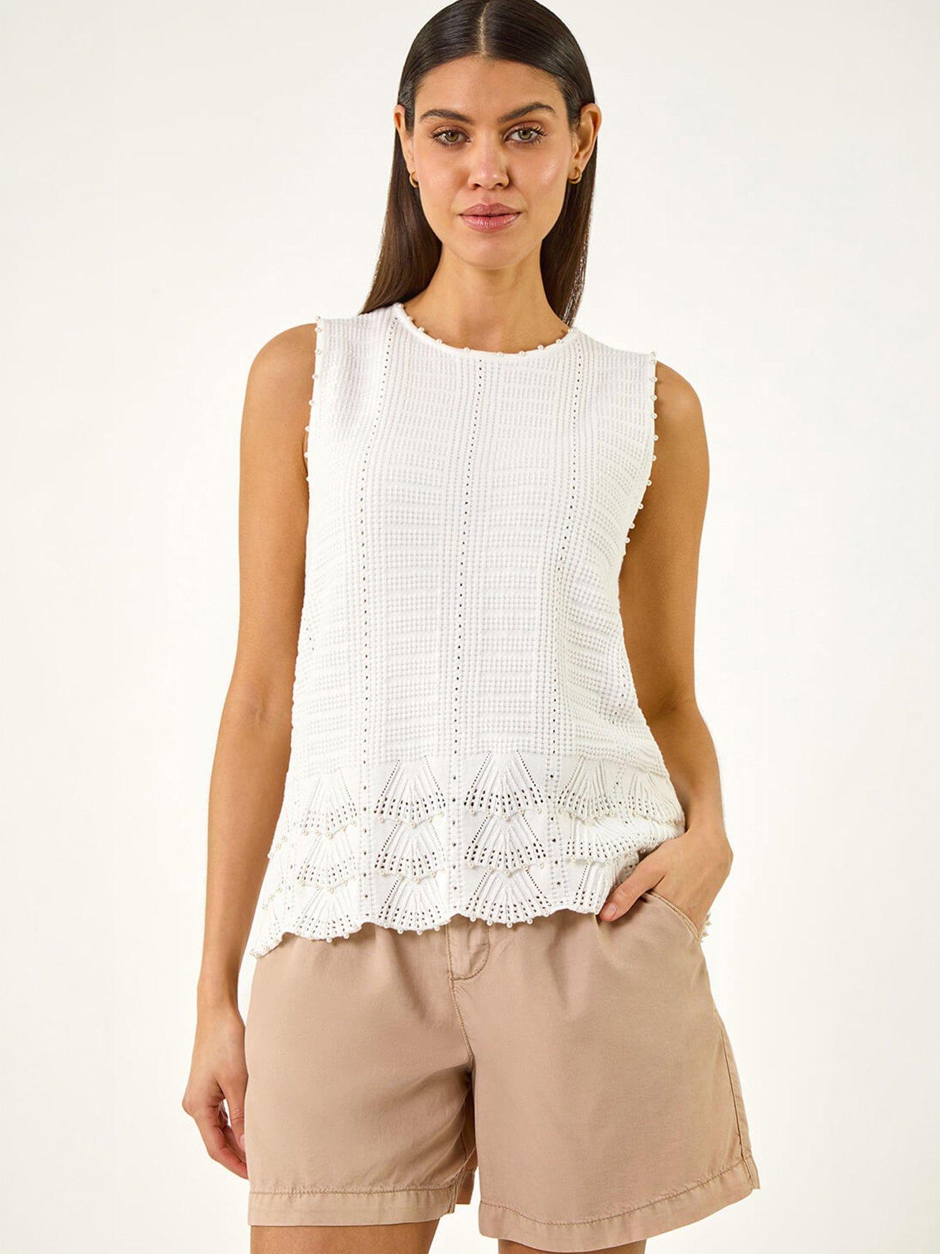 Roman Pearl Trim Knitted Vest -White